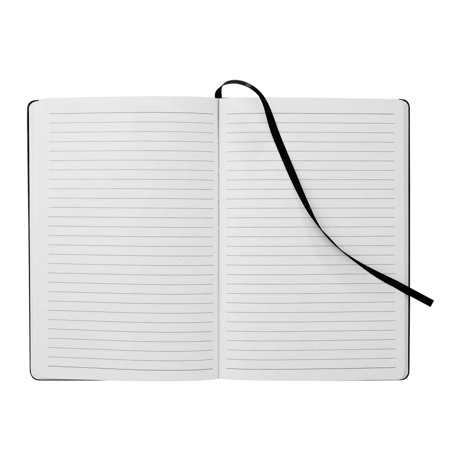 Black 5.5" x 8.5" FSC® Mix Ambassador Bound JournalBook®, featuring a hardcover bound design with an elastic closure, ribbon page marker, and lined pages for note-taking, journaling, and professional use.