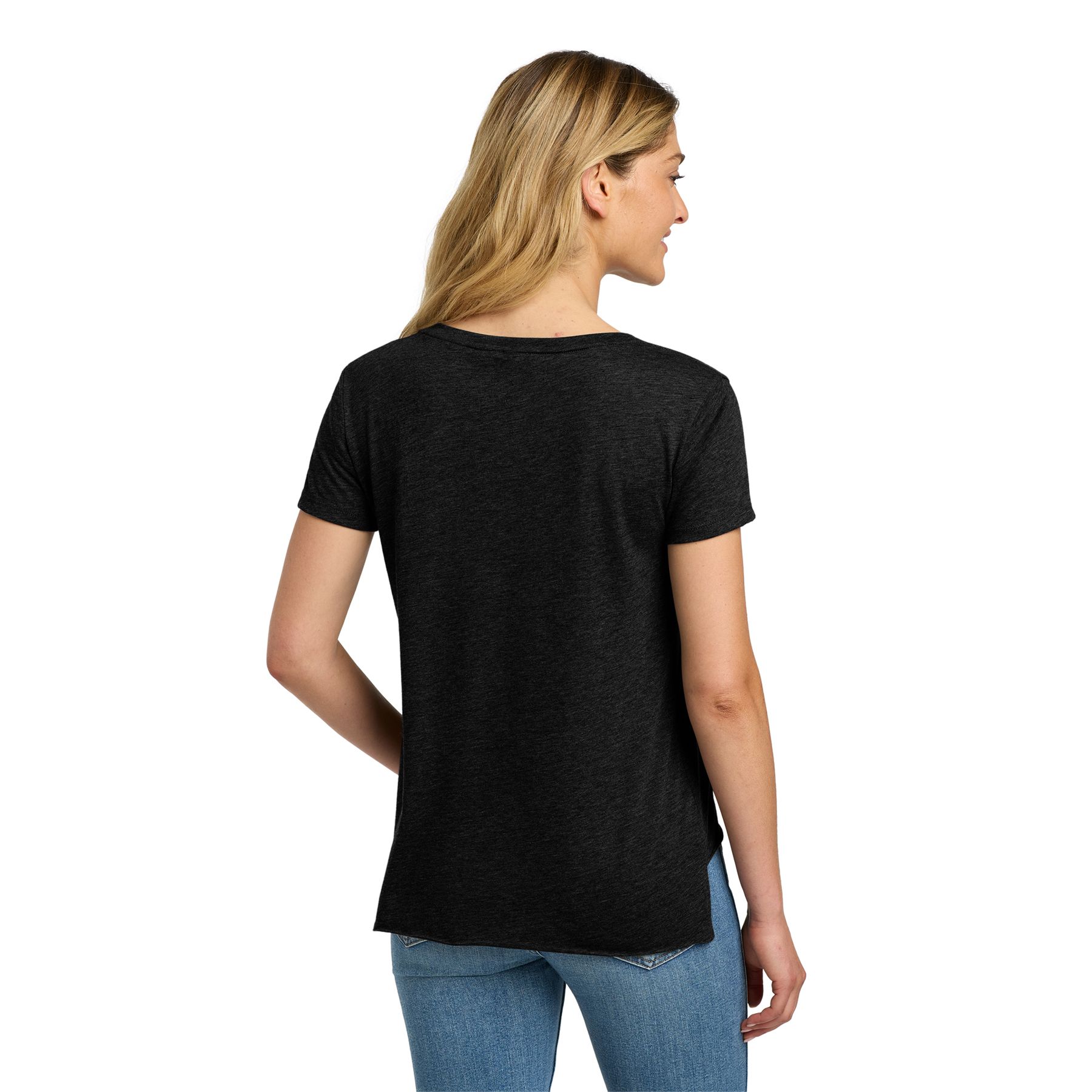 Black Next Level Apparel® Women’s Festival Scoop Neck Tee, featuring a soft lightweight cotton-blend jersey fabric, scoop neckline, short sleeves, and a relaxed fit for casual everyday wear and layering.