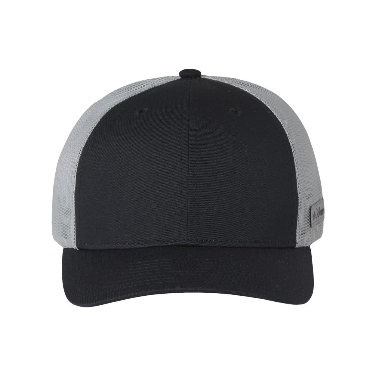 Black/Cool Gray Columbia Spring Grove™ III Snapback Cap, featuring a structured six-panel design, flat brim, embroidered Columbia logo patch, contrasting grey rope detail across the front, and an adjustable snapback closure for casual everyday wear and outdoor activities.