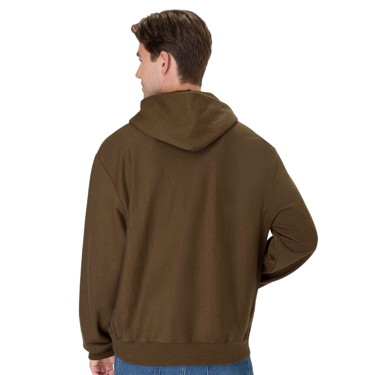 Army Brown Hanes Unisex Beefy® Sweats OG700 Premium Heavyweight Hooded Sweatshirt, featuring a soft heavyweight cotton-blend fleece, pullover hood with adjustable drawstrings, kangaroo front pocket, and ribbed cuffs and hem for casual everyday wear and layering.