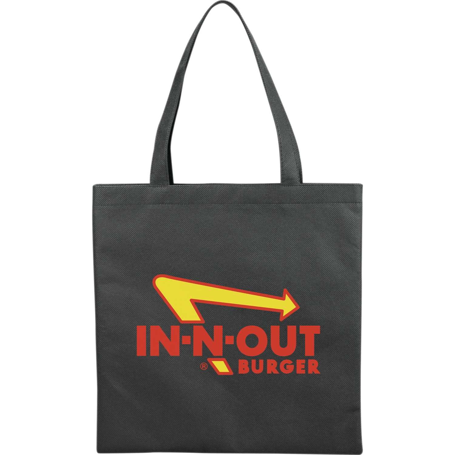 Black Small Zeus Non-Woven Convention Tote, featuring a lightweight non-woven polypropylene material, open main compartment, reinforced handles, and a simple rectangular design intended for carrying documents, giveaways, and everyday event essentials.