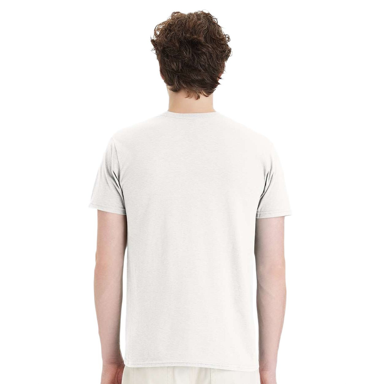 White short-sleeve promotional t-shirt made from ring-spun cotton with a modern fit, ribbed collar, and soft comfortable feel.