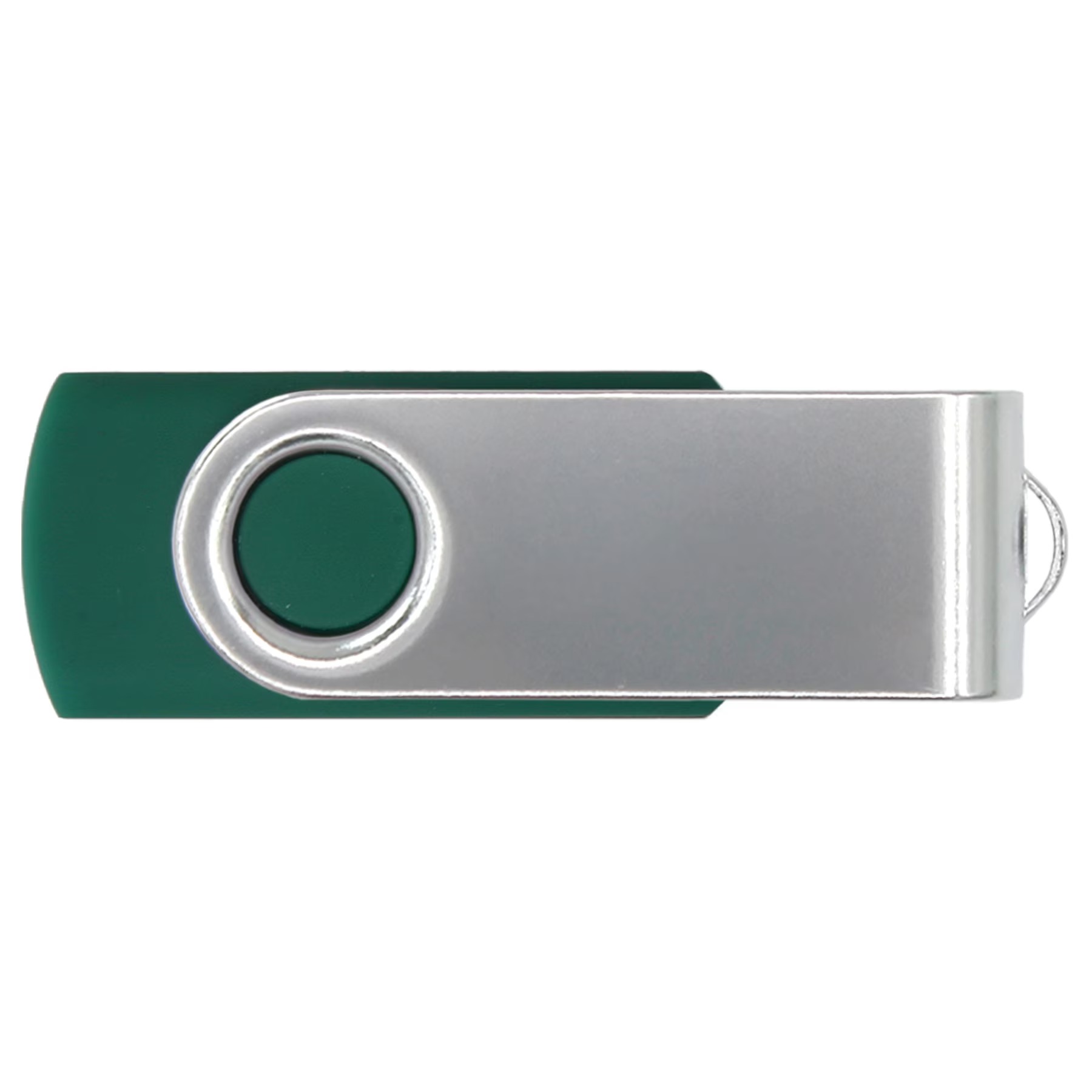 Dark Green iClick USB Flash Drive Silver Swivel, featuring a silver metal swivel cover, compact rectangular body, integrated USB connector, and keyring attachment for portable file storage, data transfer, and everyday use.