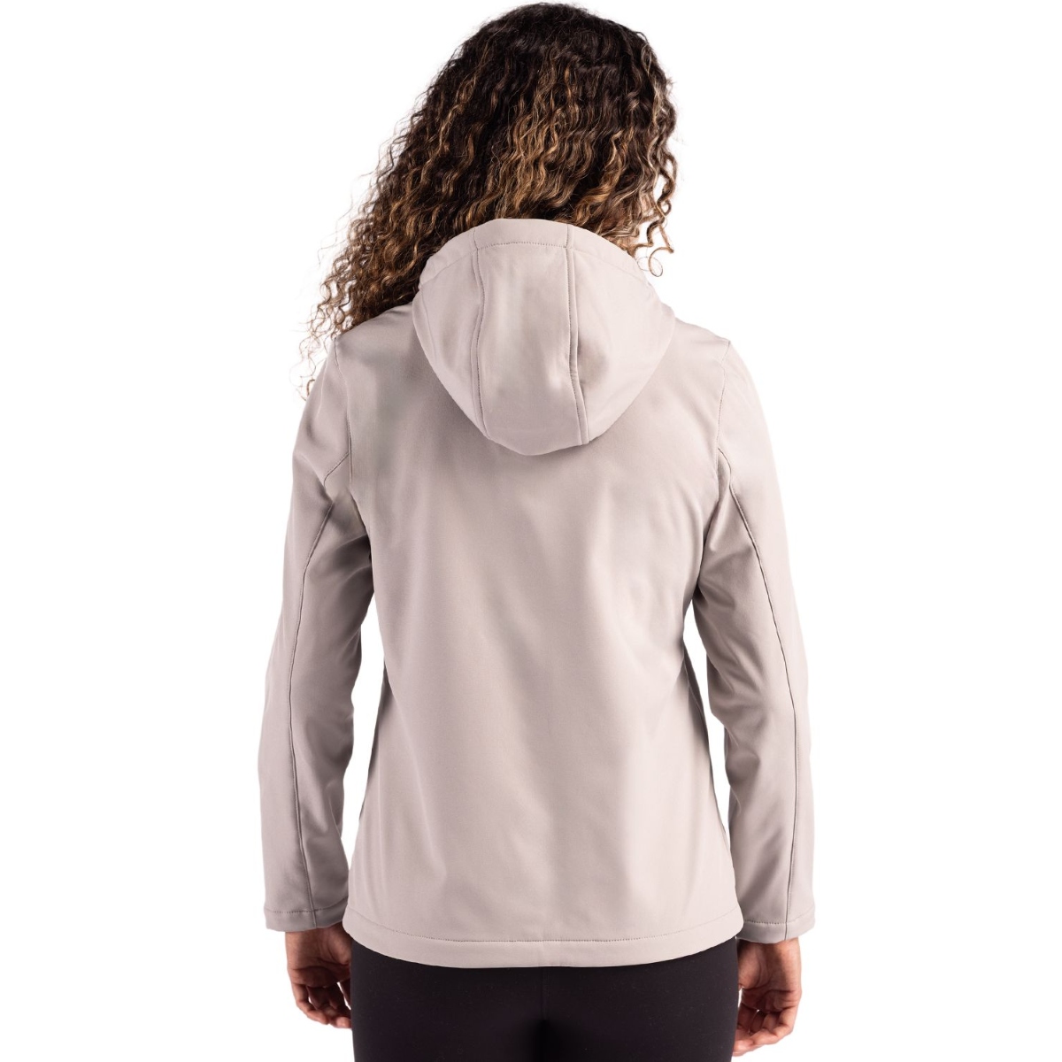 Silver Grey and Pure Slate women’s hooded softshell jacket featuring a full-zip front, contrast zipper detailing, zippered hand pockets, and a sleek stretch design with a water-repellent finish