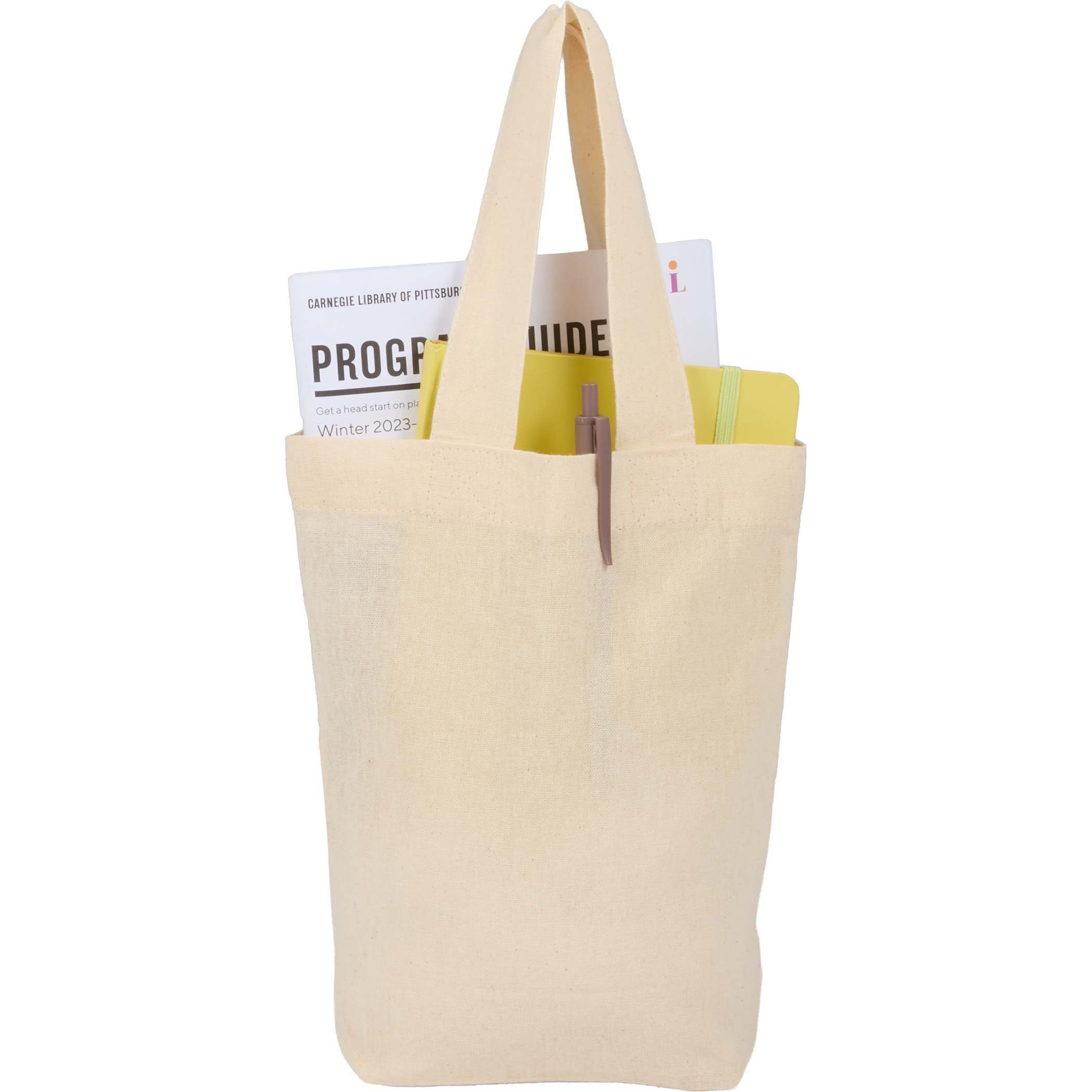 Mini 4 oz. Organic Cotton Tote, featuring lightweight natural organic cotton fabric, an open main compartment, dual carry handles, and a compact reusable design for small gifts, daily essentials, and promotional events.