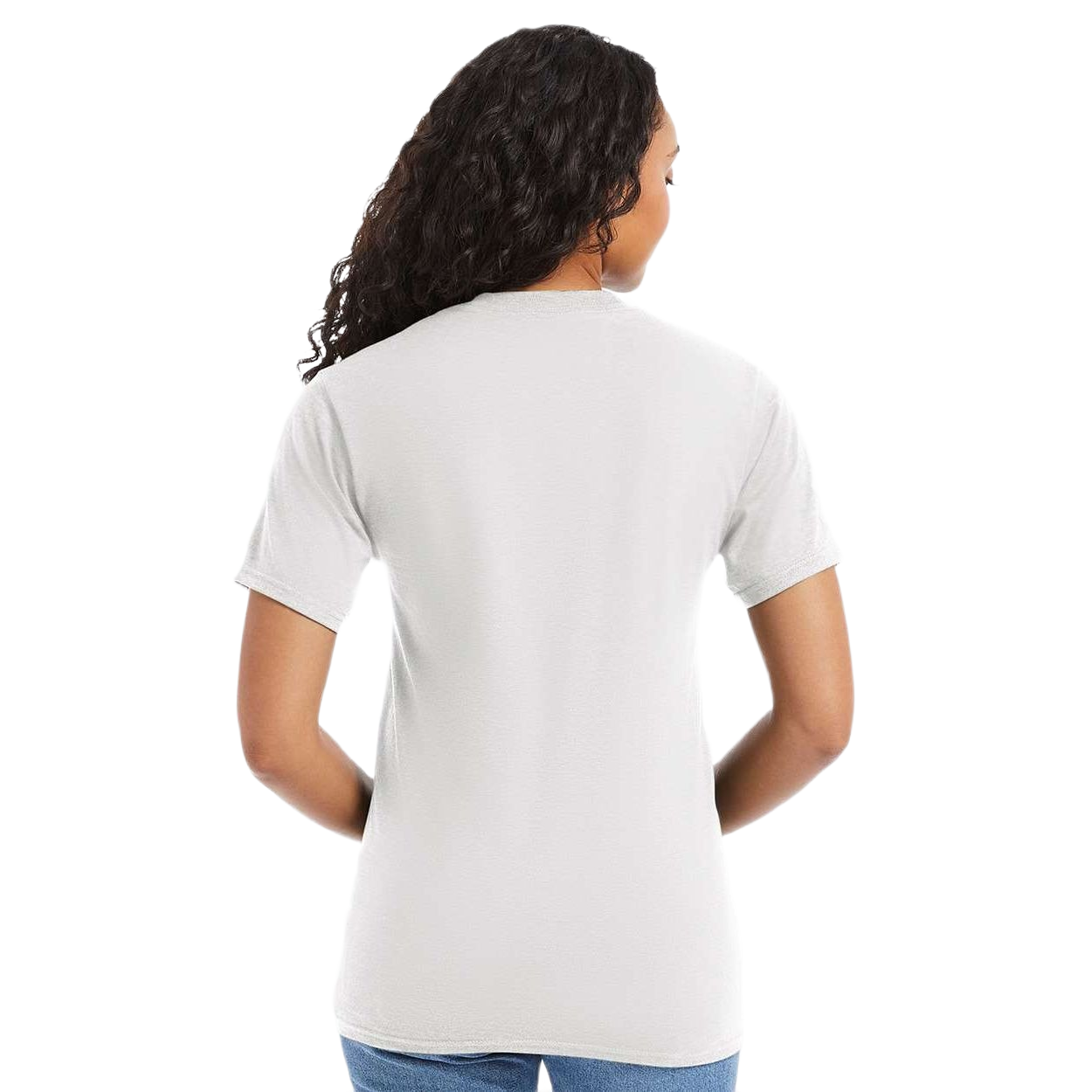 White heavyweight ring-spun cotton T-shirt with a classic crew neckline, short sleeves, double-needle stitching, and a tear-away label.