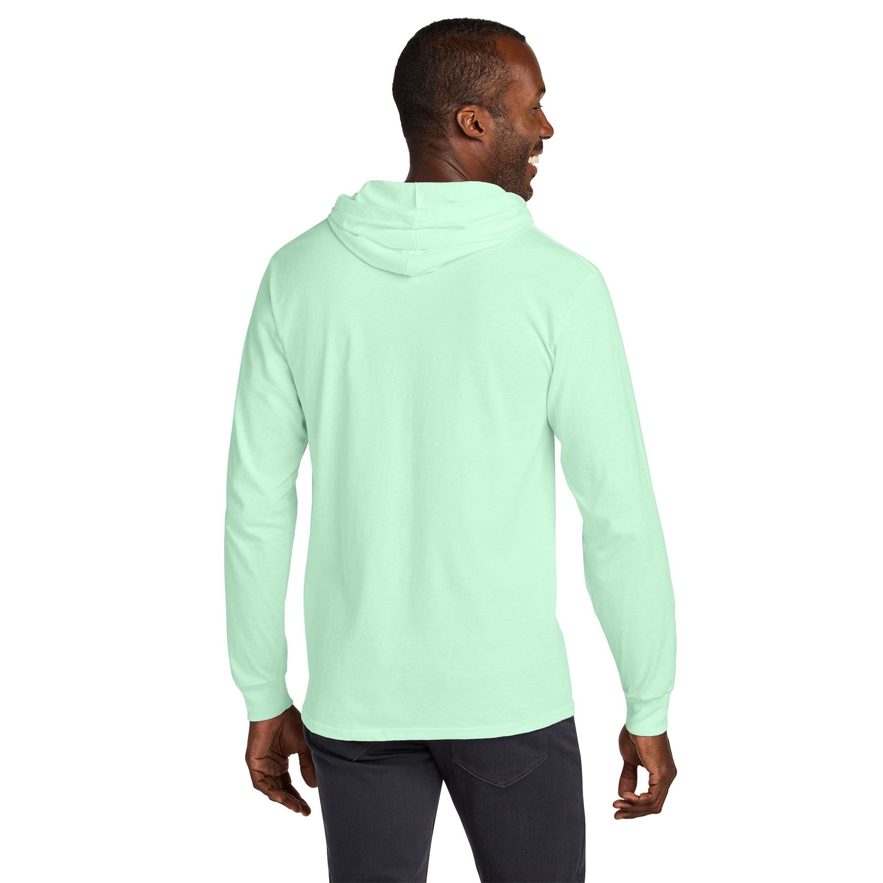 Mint To Be Jerzees Classics™ Unisex Cotton Long Sleeve Hooded T-Shirt, featuring soft cotton jersey fabric, an attached hood, long sleeves with rib-knit cuffs, and a classic relaxed fit for casual everyday wear, layering, and lightweight comfort.