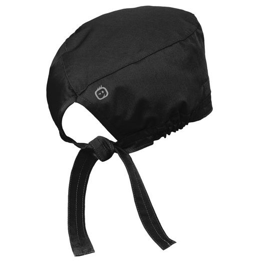 Black WonderWink® WorkFlex™ Scrub Cap, featuring a smooth poly-cotton blend with mechanical stretch, a back tie closure, covered elastic band, and a classic one-size-fits-most design for healthcare professionals, medical settings, and everyday clinical wear.