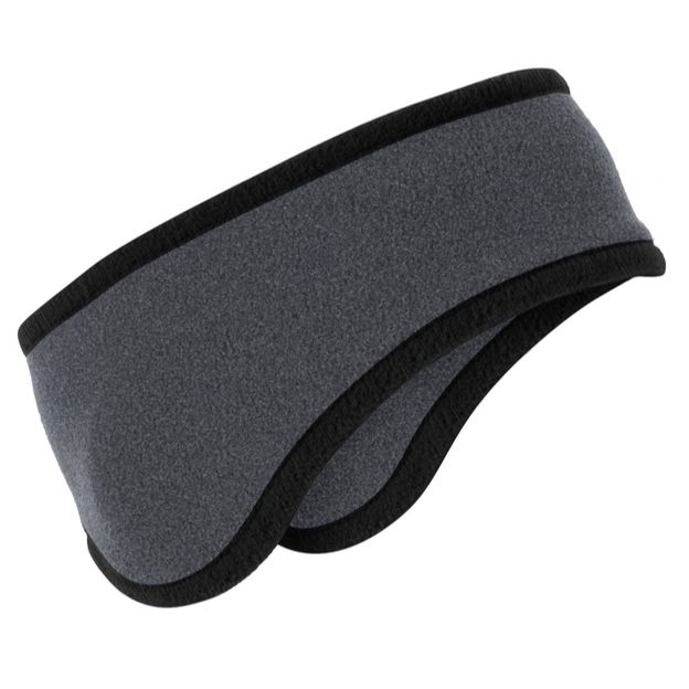 Midnight Heather Port Authority® Two-Color Fleece Headband, featuring soft two-tone fleece fabric with a contoured ear-warming design and lightweight construction for running, hiking, commuting, and cold-weather outdoor activities.