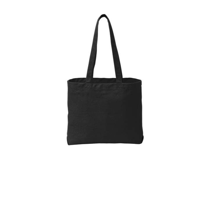Black Port Authority® Beach Wash® Tote in black, featuring washed cotton canvas fabric, sturdy shoulder-length handles, a spacious open main compartment, and a relaxed casual design for beach trips, shopping, travel, and everyday use.