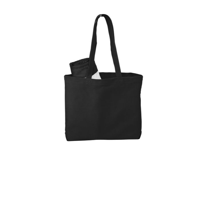 Black Port Authority® Beach Wash® Tote in black, featuring washed cotton canvas fabric, sturdy shoulder-length handles, a spacious open main compartment, and a relaxed casual design for beach trips, shopping, travel, and everyday use.