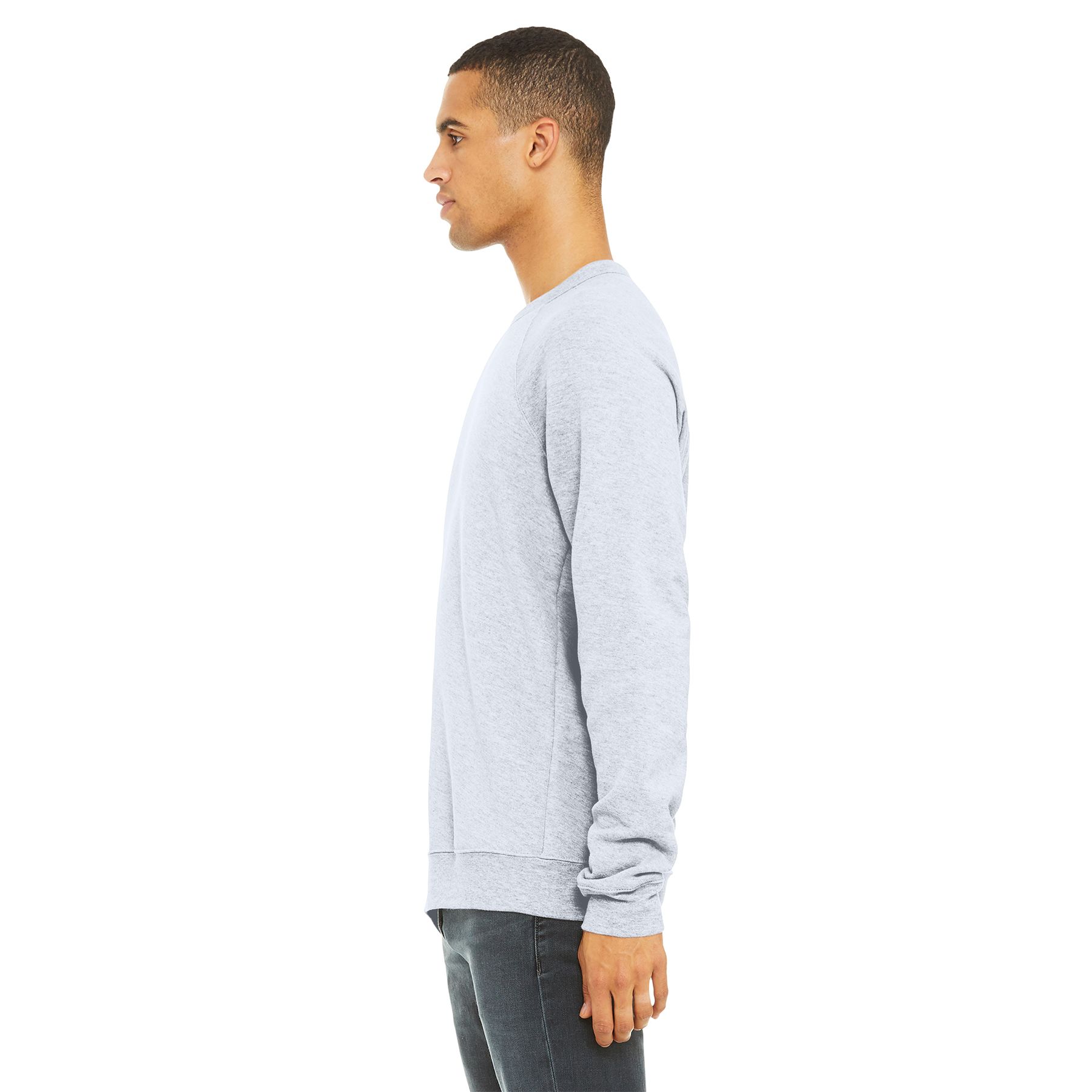 Ash unisex sponge fleece raglan sweatshirt featuring a retail fit, raglan sleeves, rib knit cuffs, and rib knit hem for comfortable everyday wear.