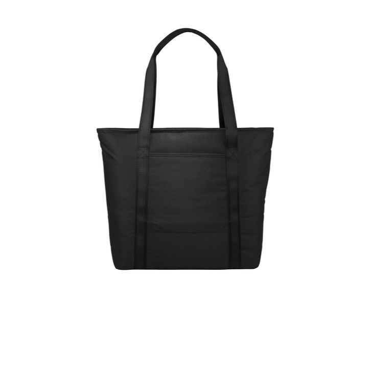 Black OGIO® Downtown Tote, featuring durable heathered fabric with a structured silhouette, zippered main compartment, padded laptop sleeve, dual carry handles, and multiple organizational pockets for commuting, business travel, and everyday work essentials.