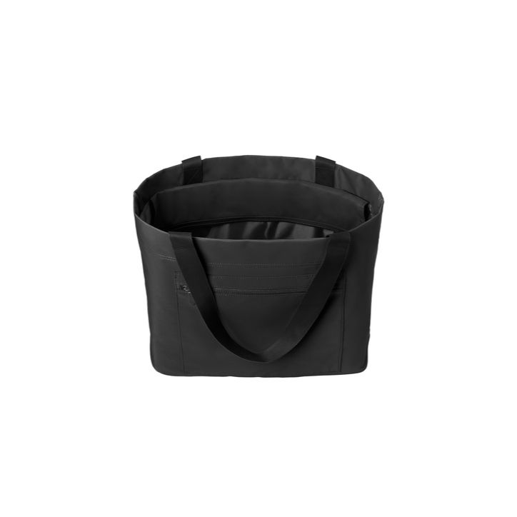 Deep Black Port Authority Matte Carryall Tote in Deep Black, featuring smooth matte-finish fabric, a spacious zippered main compartment, long shoulder handles, and a modern structured design for commuting, travel, shopping, and everyday essentials.