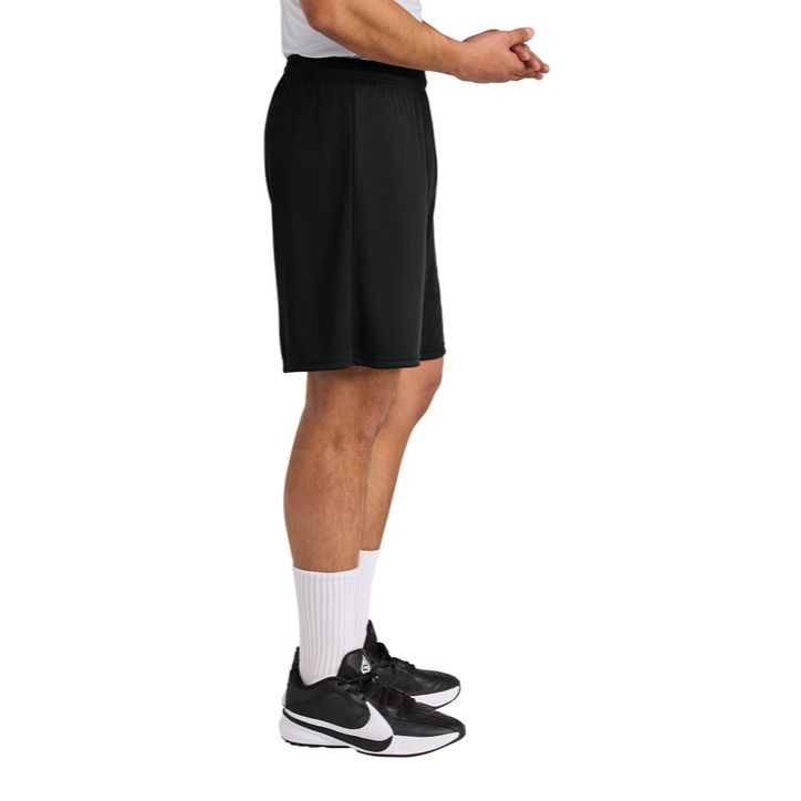 Black A4 Cooling Performance 7" Short, featuring lightweight moisture-wicking performance fabric, an elastic waistband with adjustable drawcord, a 7-inch inseam, and an athletic fit for training, running, team sports, and everyday active wear.