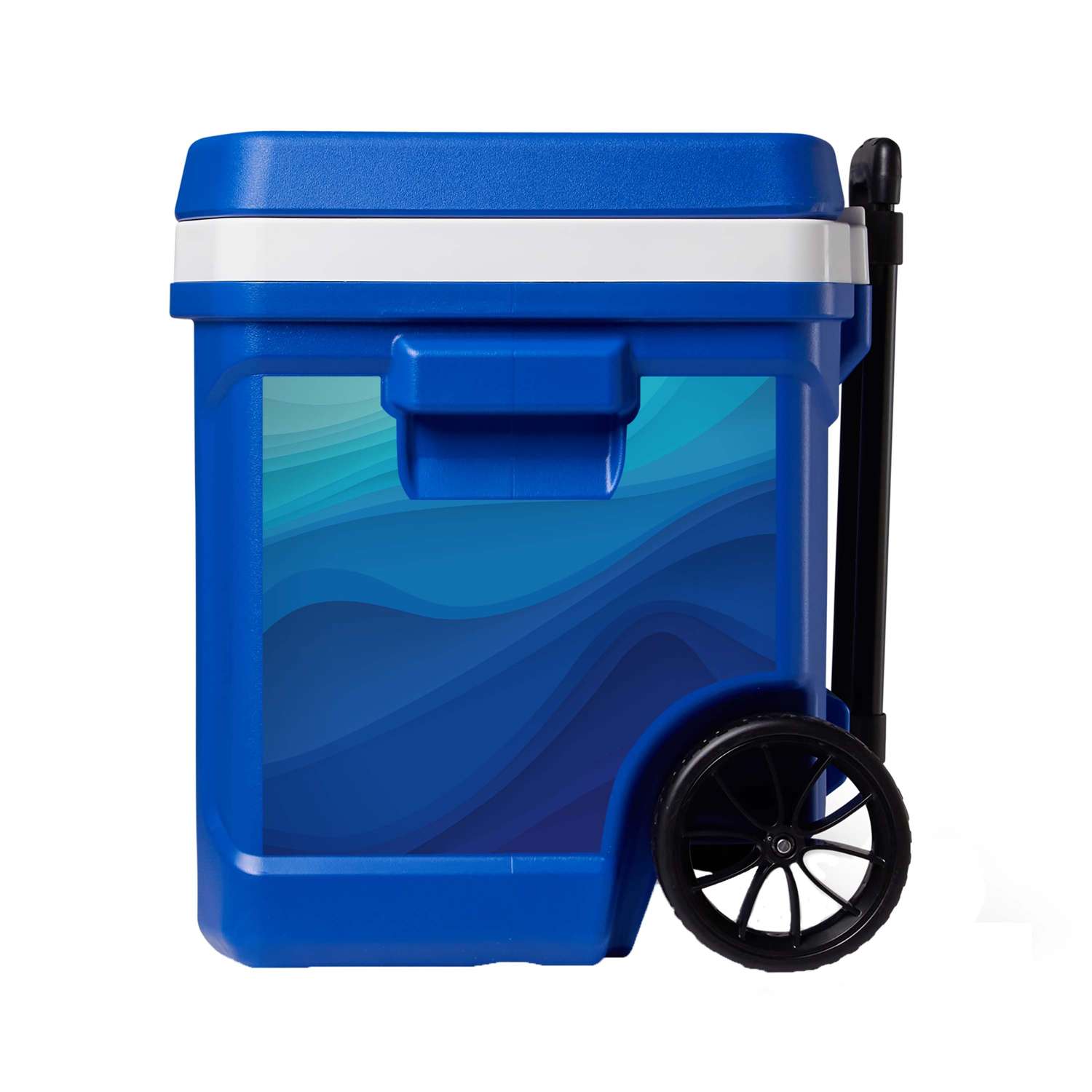 Azure IGLOO® 60QT Rolling Cooler, featuring a durable hard-sided plastic cooler with two rugged wheels, a locking telescoping handle, molded side handles, and a large insulated 60-quart capacity for tailgating, camping, picnics, sporting events, and outdoor gatherings.