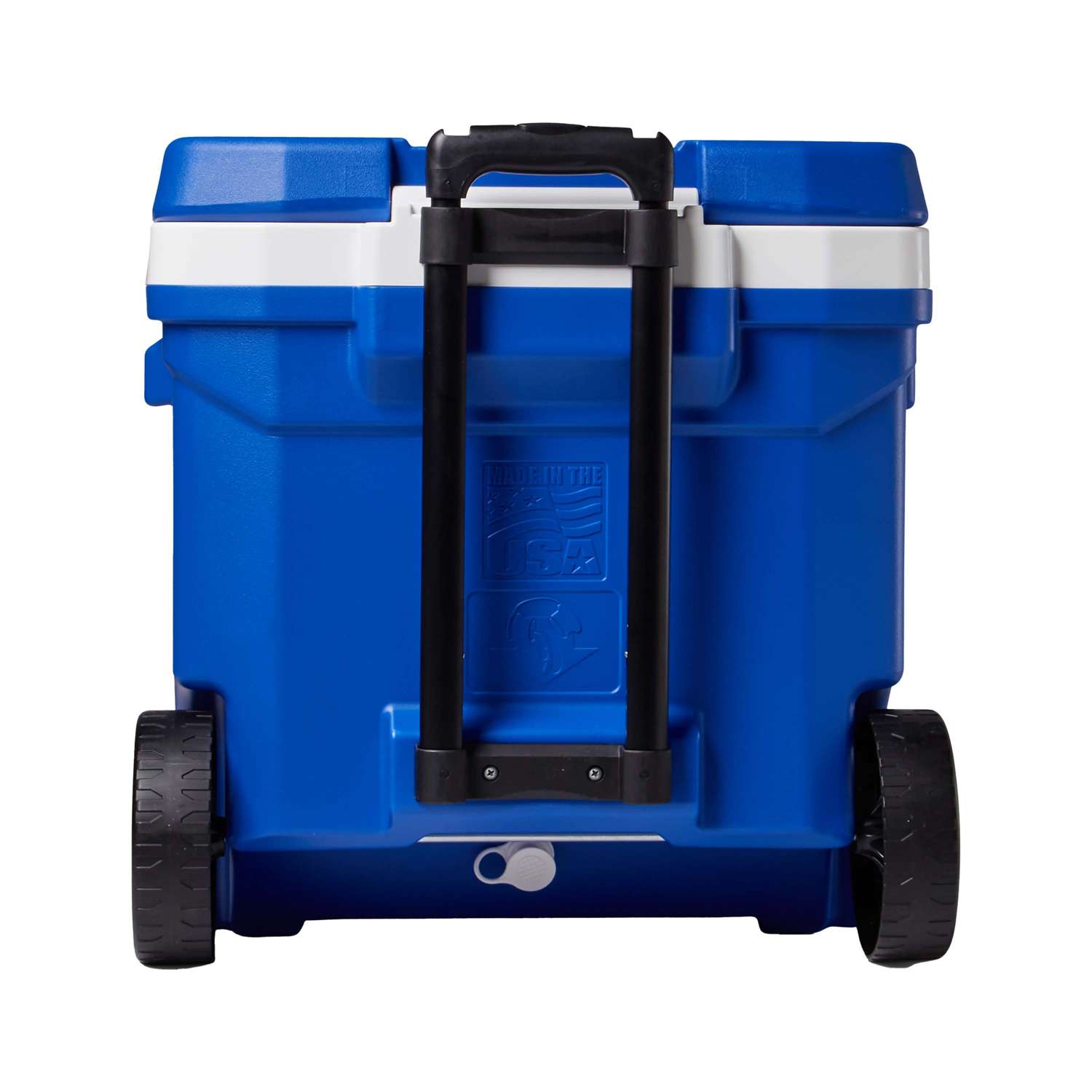 Azure IGLOO® 60QT Rolling Cooler, featuring a durable hard-sided plastic cooler with two rugged wheels, a locking telescoping handle, molded side handles, and a large insulated 60-quart capacity for tailgating, camping, picnics, sporting events, and outdoor gatherings.