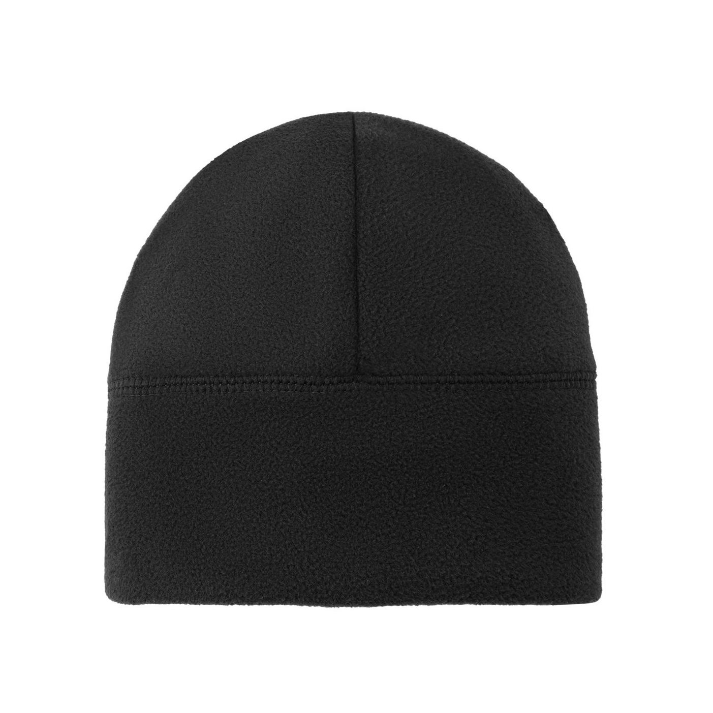 Black fleece beanie made from soft 100% polyester fleece with a classic cuffless design for everyday cold-weather wear.