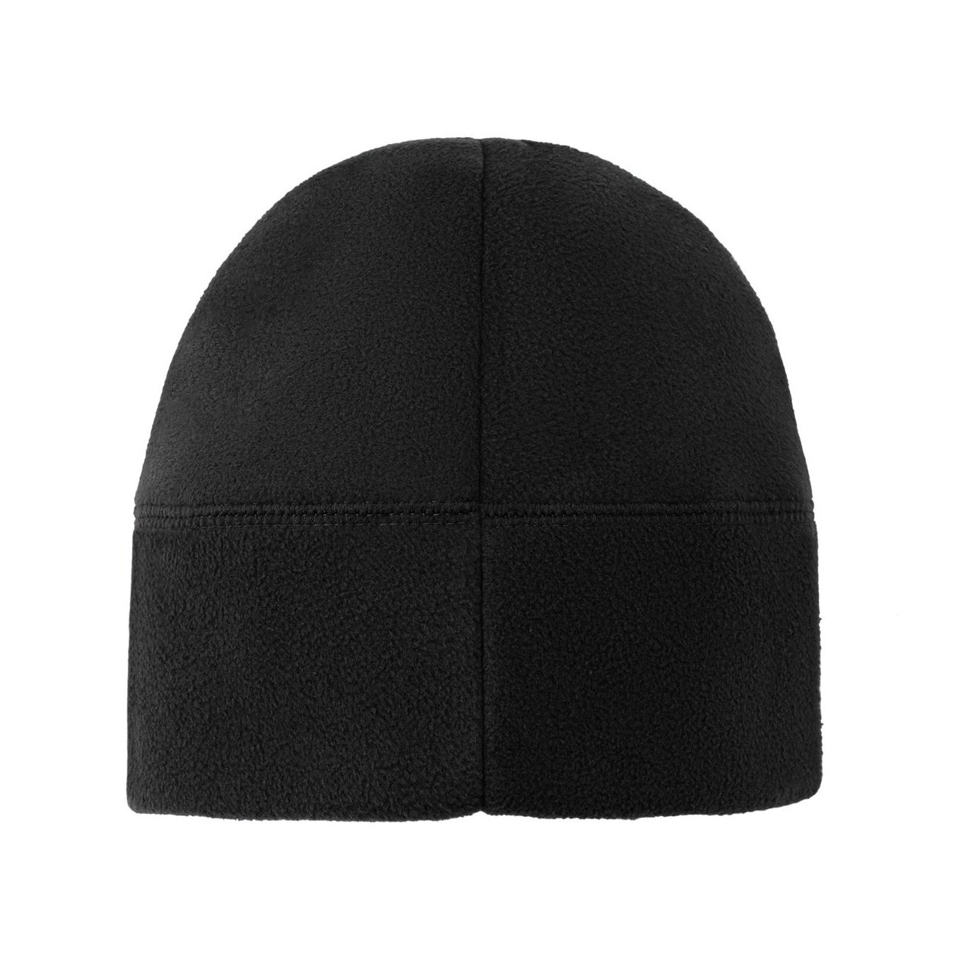 Black fleece beanie made from soft 100% polyester fleece with a classic cuffless design for everyday cold-weather wear.