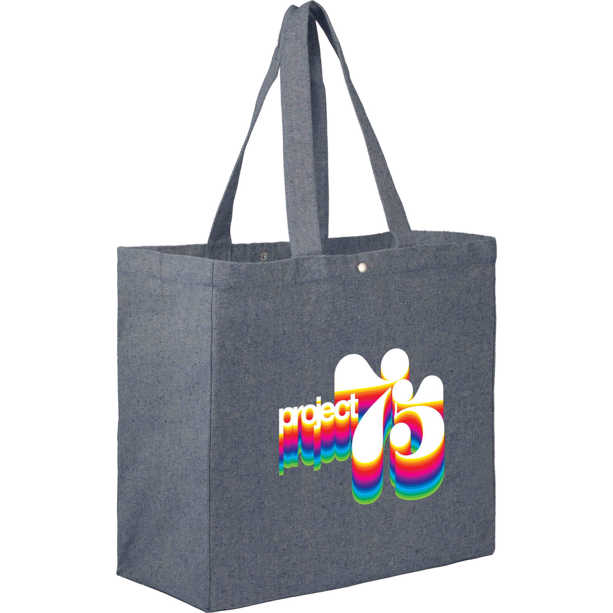Organic cotton packable tote featuring a spacious open compartment, reinforced carry handles, and a foldable design with a snap closure for compact storage.