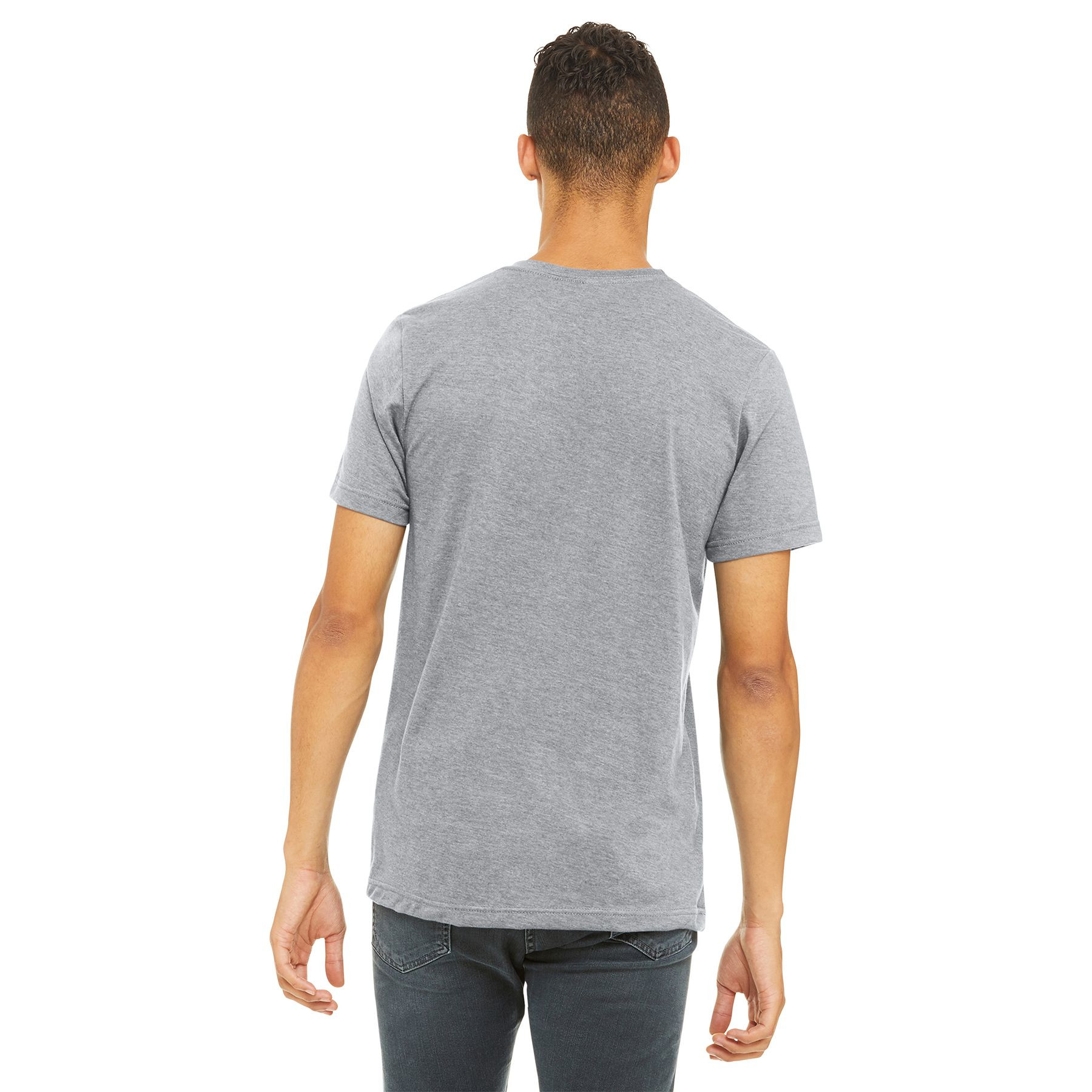Athletic Heather BELLA+CANVAS® Unisex Heather CVC Short Sleeve Tee, featuring a soft heathered cotton-blend fabric, classic crew neckline, short sleeves, side-seamed construction, and a modern retail fit for everyday wear, casual layering, and custom decoration.