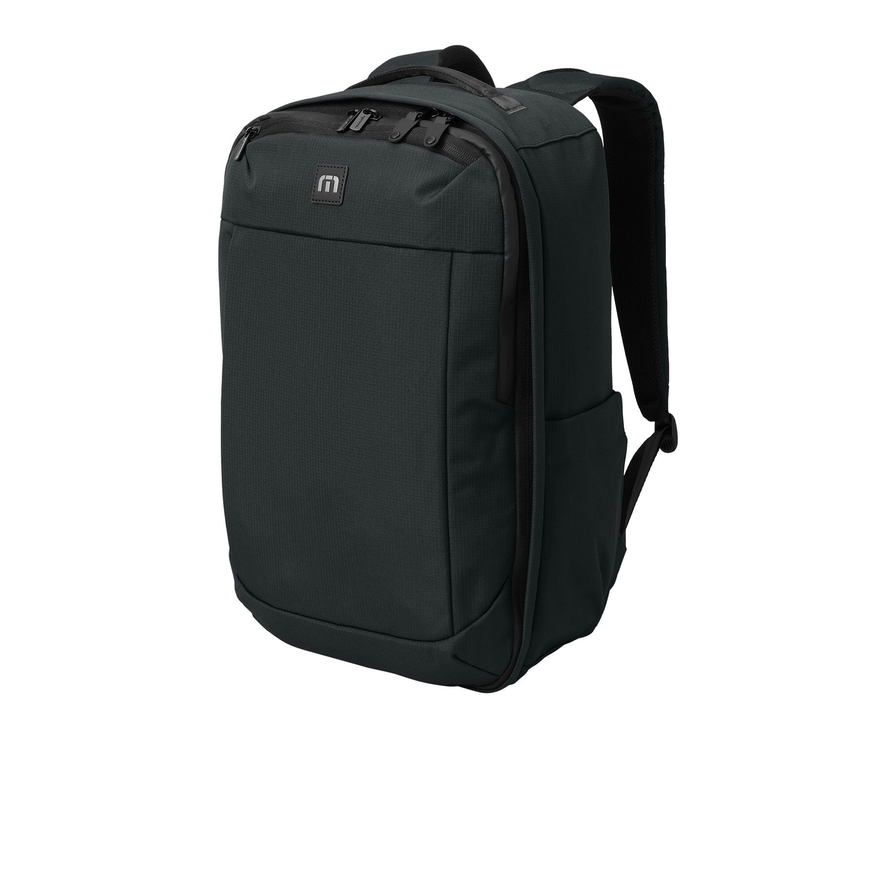 Black convertible backpack made from durable poly mini ripstop with a water-repellent finish, side carry handle, padded laptop compartment, concealed backpack straps, and luggage trolley pass-through.