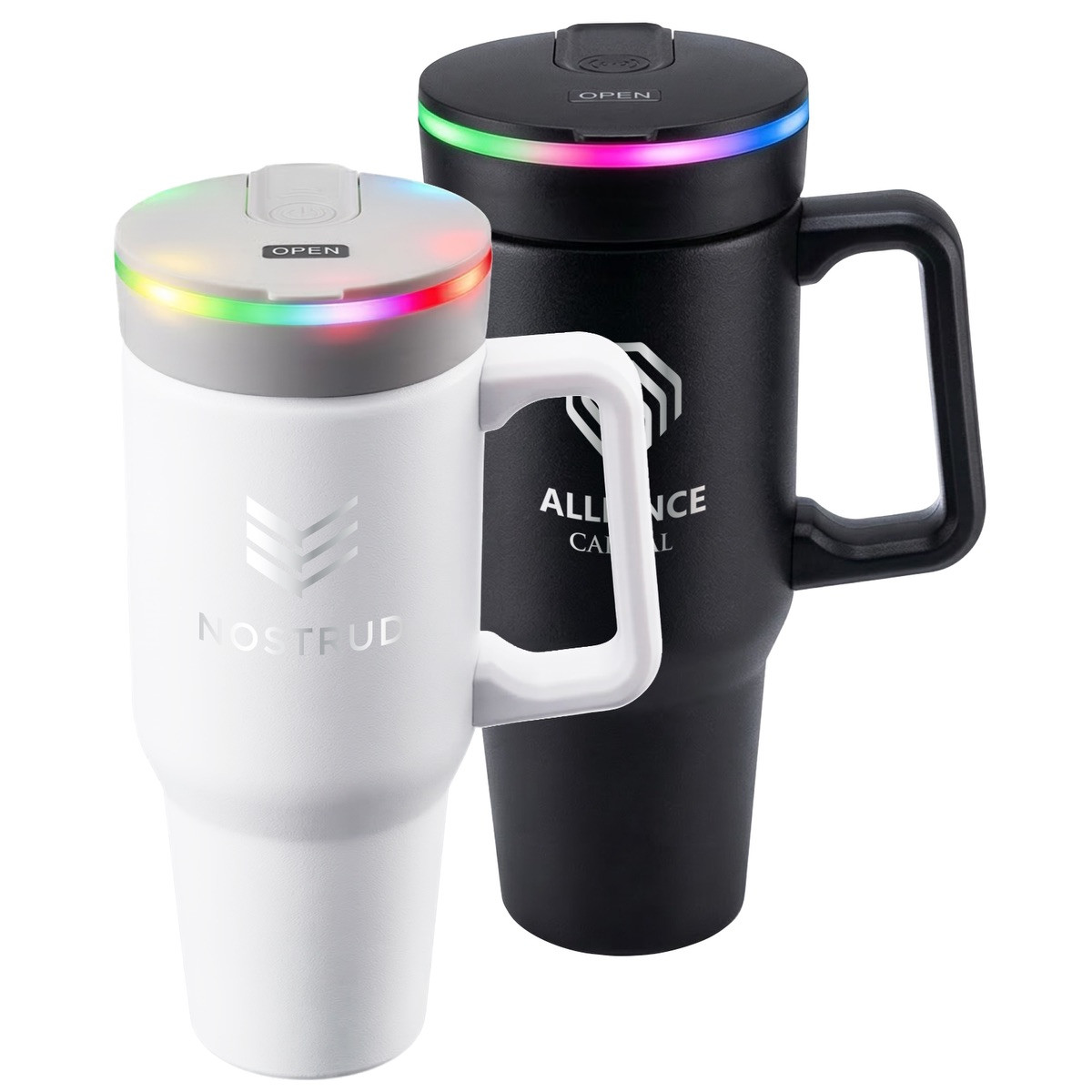 BLENDi™ Stainless Steel Blender Tumbler 21 oz. with a double-wall stainless steel insulated body, blending lid, carry handle, and drink-through lid, designed for making and carrying smoothies, shakes, and blended beverages on the go.