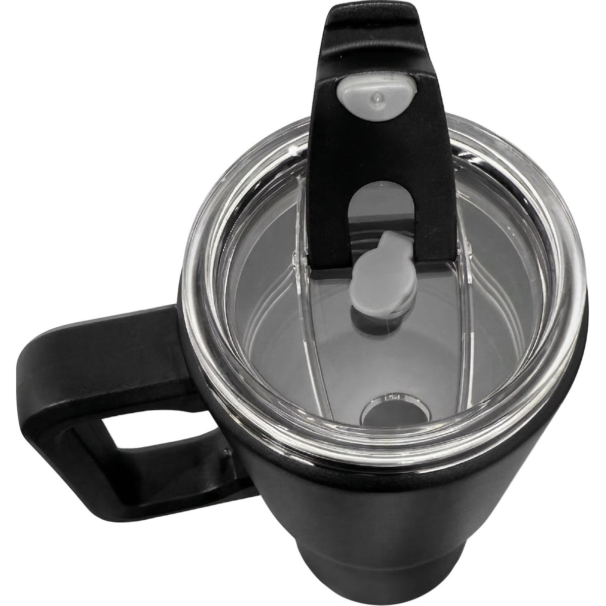 Black BLENDi™ Stainless Steel Blender Tumbler 21 oz. with a double-wall stainless steel insulated body, blending lid, carry handle, and drink-through lid, designed for making and carrying smoothies, shakes, and blended beverages on the go.