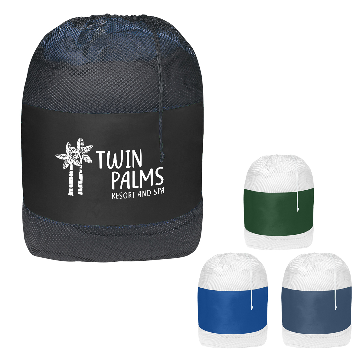 Black/Black Mesh Laundry Bag 25" x 36", featuring a breathable nylon mesh body with a durable drawstring closure for carrying and storing laundry or clothing.