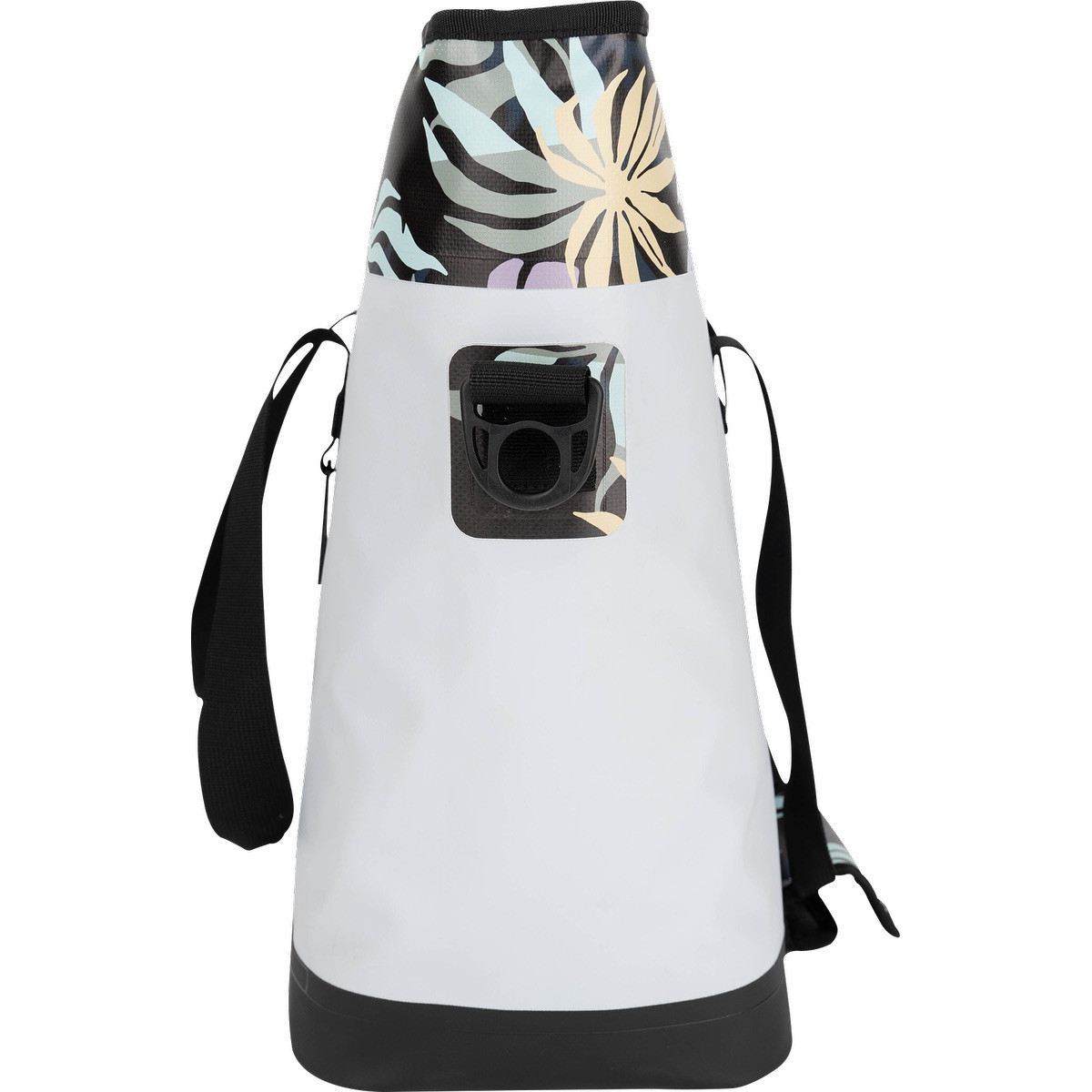 White Quiksilver Pro Series Tote Cooler Bag with waterproof TPU construction, leak-proof zippered closure, dual carry handles, front webbing grid, and spacious insulated interior for keeping food and beverages cold on the go.