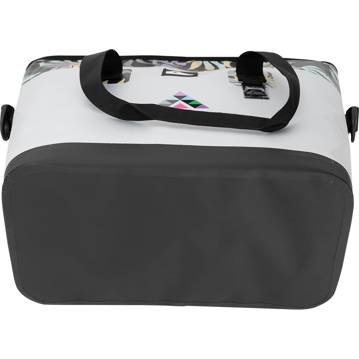 White Quiksilver Pro Series Tote Cooler Bag with waterproof TPU construction, leak-proof zippered closure, dual carry handles, front webbing grid, and spacious insulated interior for keeping food and beverages cold on the go.