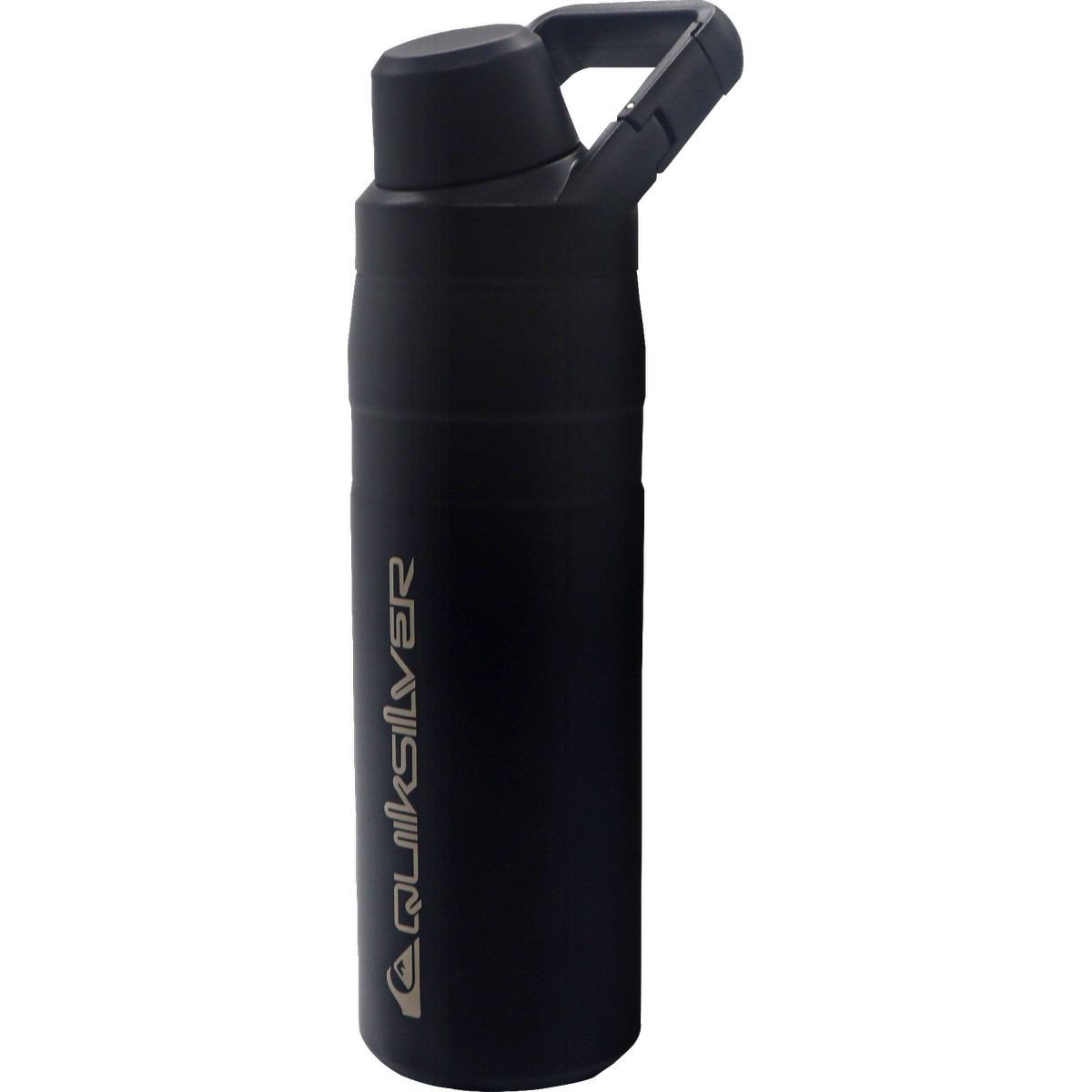 Black insulated stainless steel tumbler with leak-proof wide mouth, one-click locking lid, and integrated carabiner carry handle.
