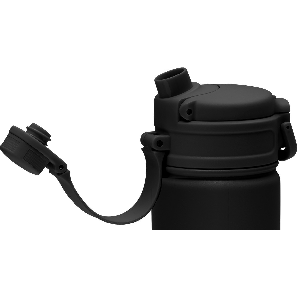 Black insulated stainless steel tumbler with a 2-in-1 straw and chug lid, locking flip top, carry handle, and silicone base.