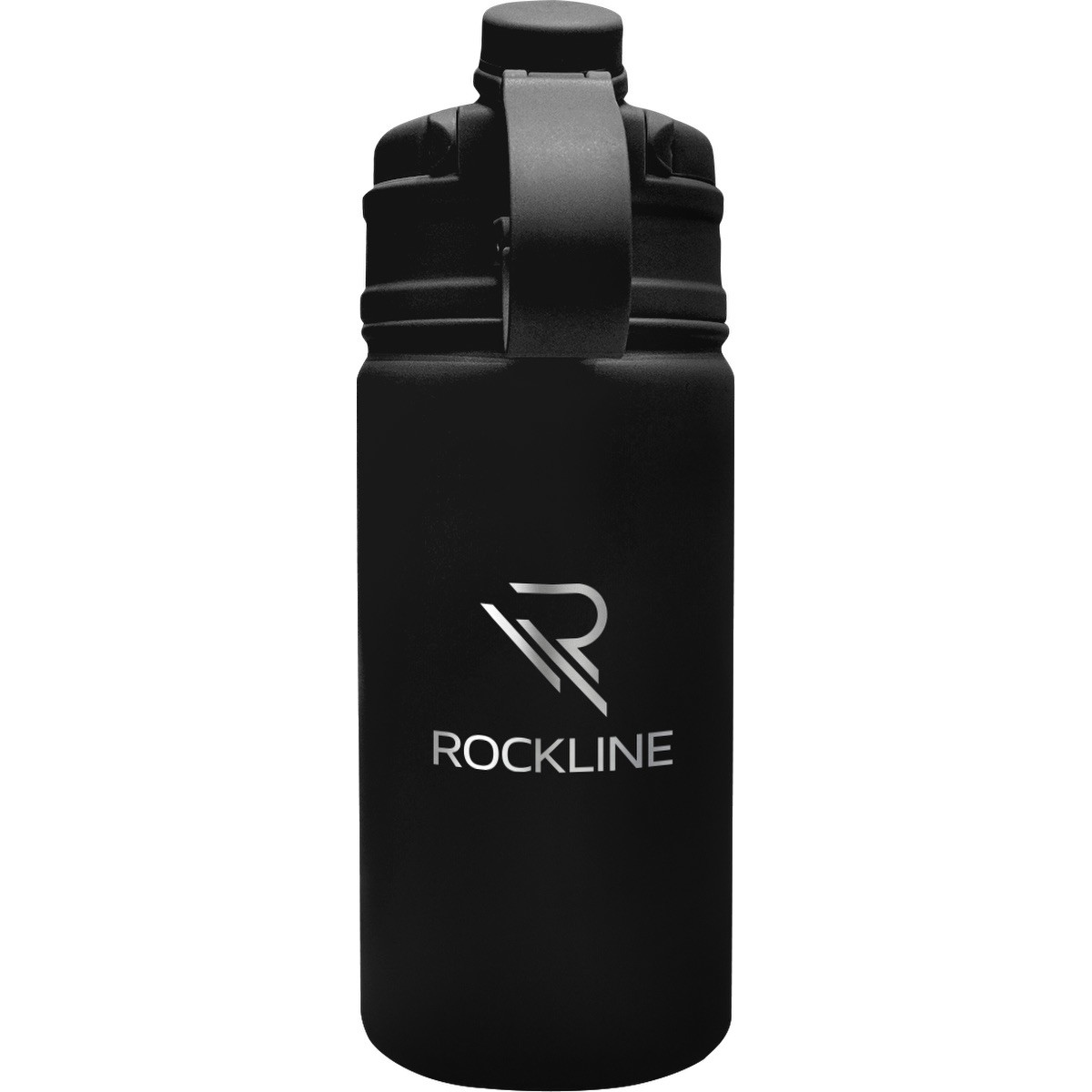 Black insulated stainless steel tumbler with a 2-in-1 straw and chug lid, locking flip top, carry handle, and silicone base.