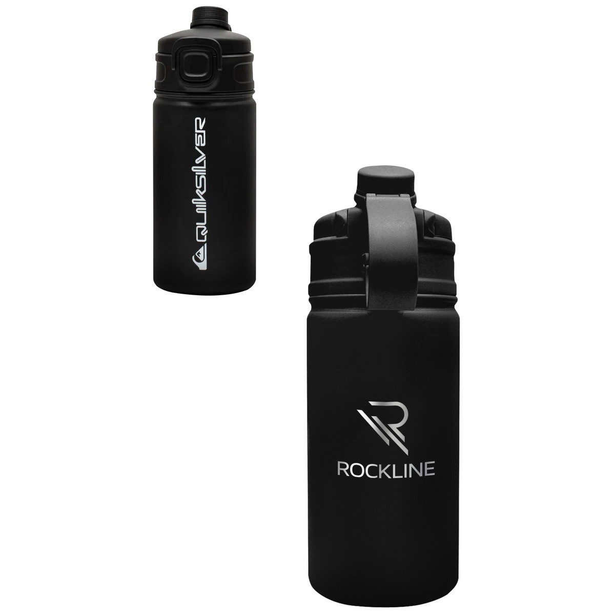 Black insulated stainless steel tumbler with a 2-in-1 straw and chug lid, locking flip top, carry handle, and silicone base.