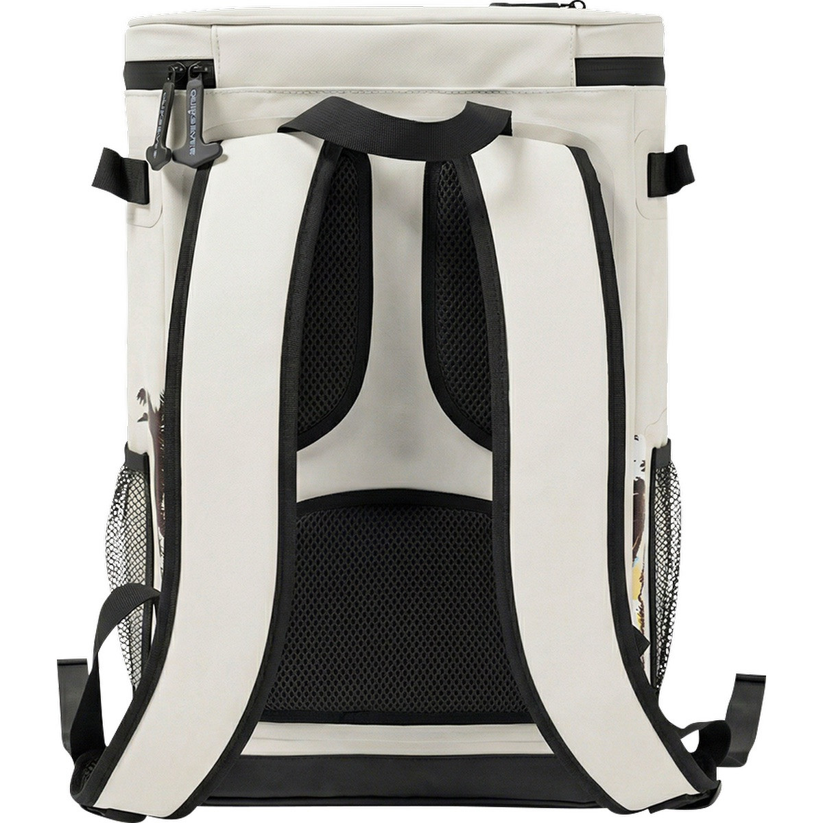 Cream Quiksilver Shoreline Backpack Cooler with a waterproof TPU exterior, padded shoulder straps, zippered top, and insulated compartments for food and drinks.