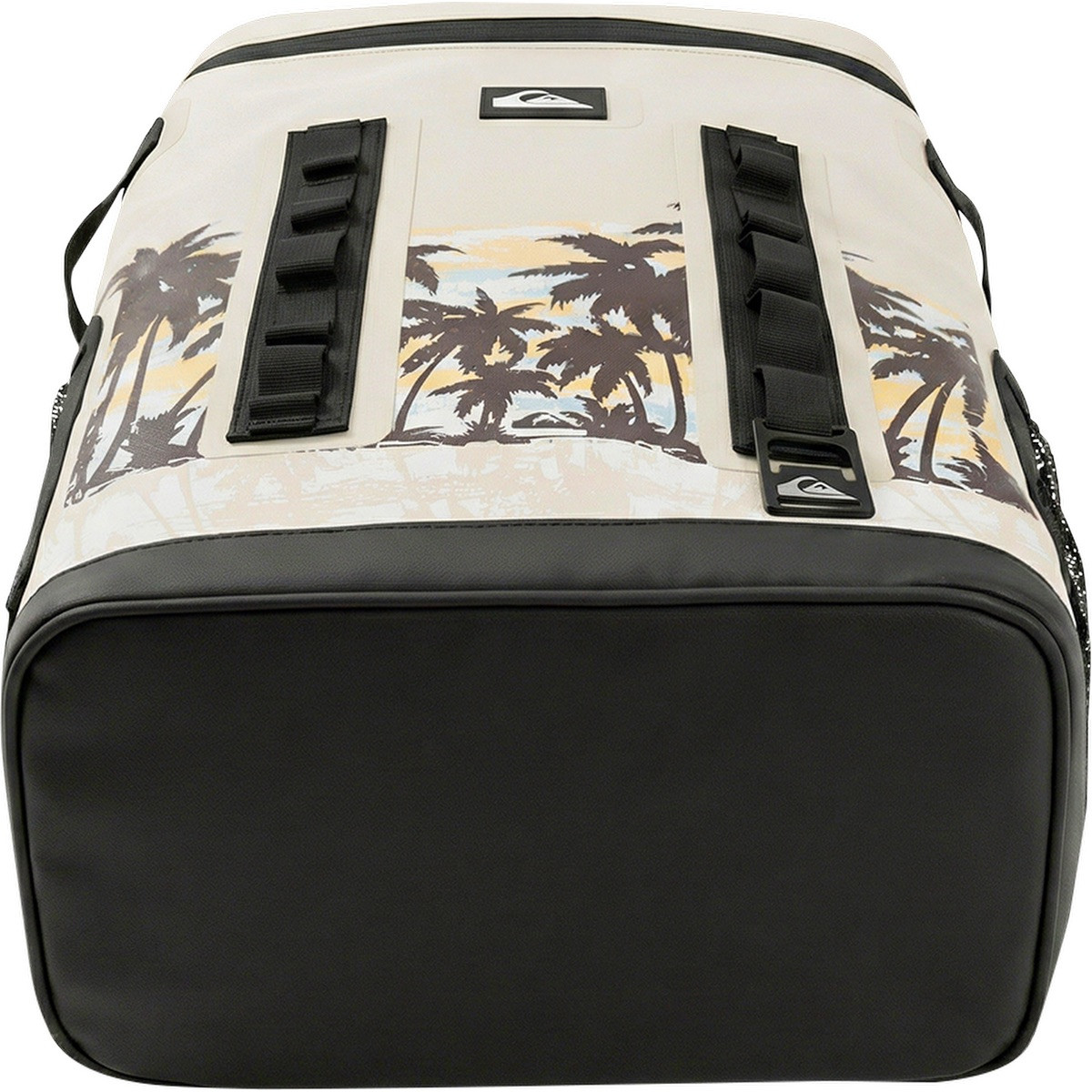 Cream Quiksilver Shoreline Backpack Cooler with a waterproof TPU exterior, padded shoulder straps, zippered top, and insulated compartments for food and drinks.