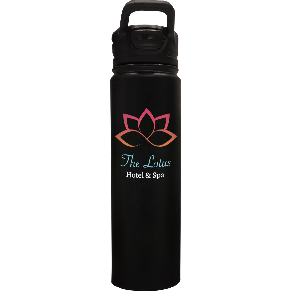 Black insulated stainless steel tumbler with a secure one-touch locking lid, leak-proof design, and double-wall vacuum insulation.