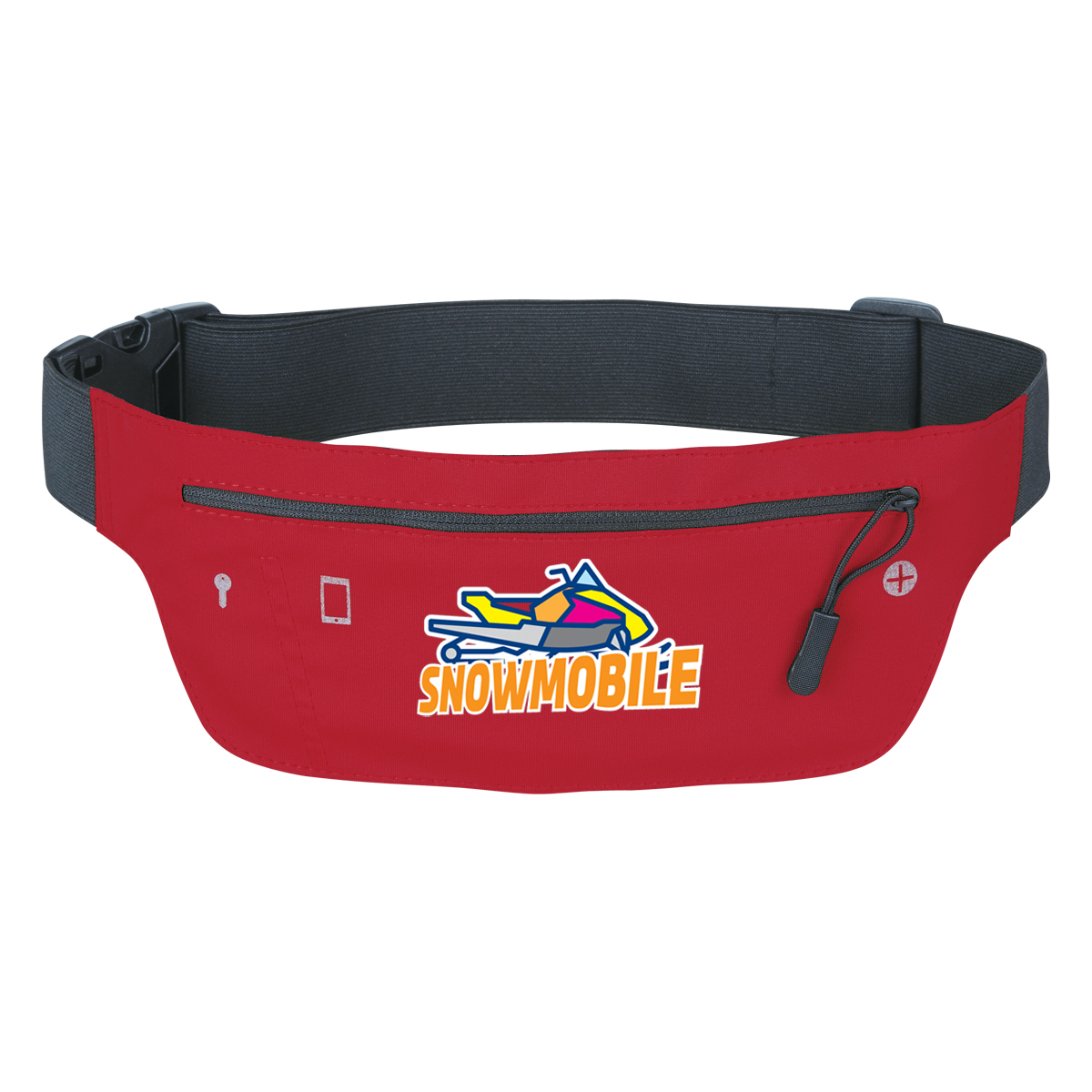 Red Running Belt Fanny Pack, polyester with a zippered front pocket, adjustable elastic waist strap, built-in earbud port, and slim profile for carrying essentials during running, walking, or workouts.