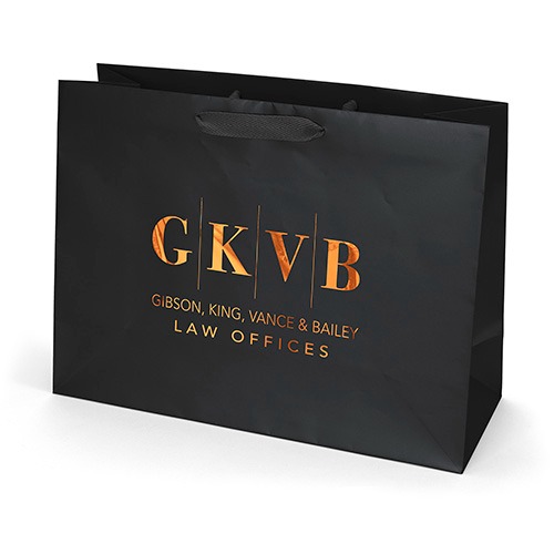 Black Rome Matte-Laminated Paper Gift Bag in black with premium matte-laminated paper, matching woven rope handles, reinforced fold-over top, and a cardboard bottom insert for elegant gift packaging and retail presentation.
