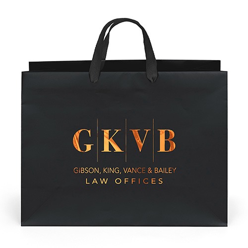 Black Rome Matte-Laminated Paper Gift Bag in black with premium matte-laminated paper, matching woven rope handles, reinforced fold-over top, and a cardboard bottom insert for elegant gift packaging and retail presentation.