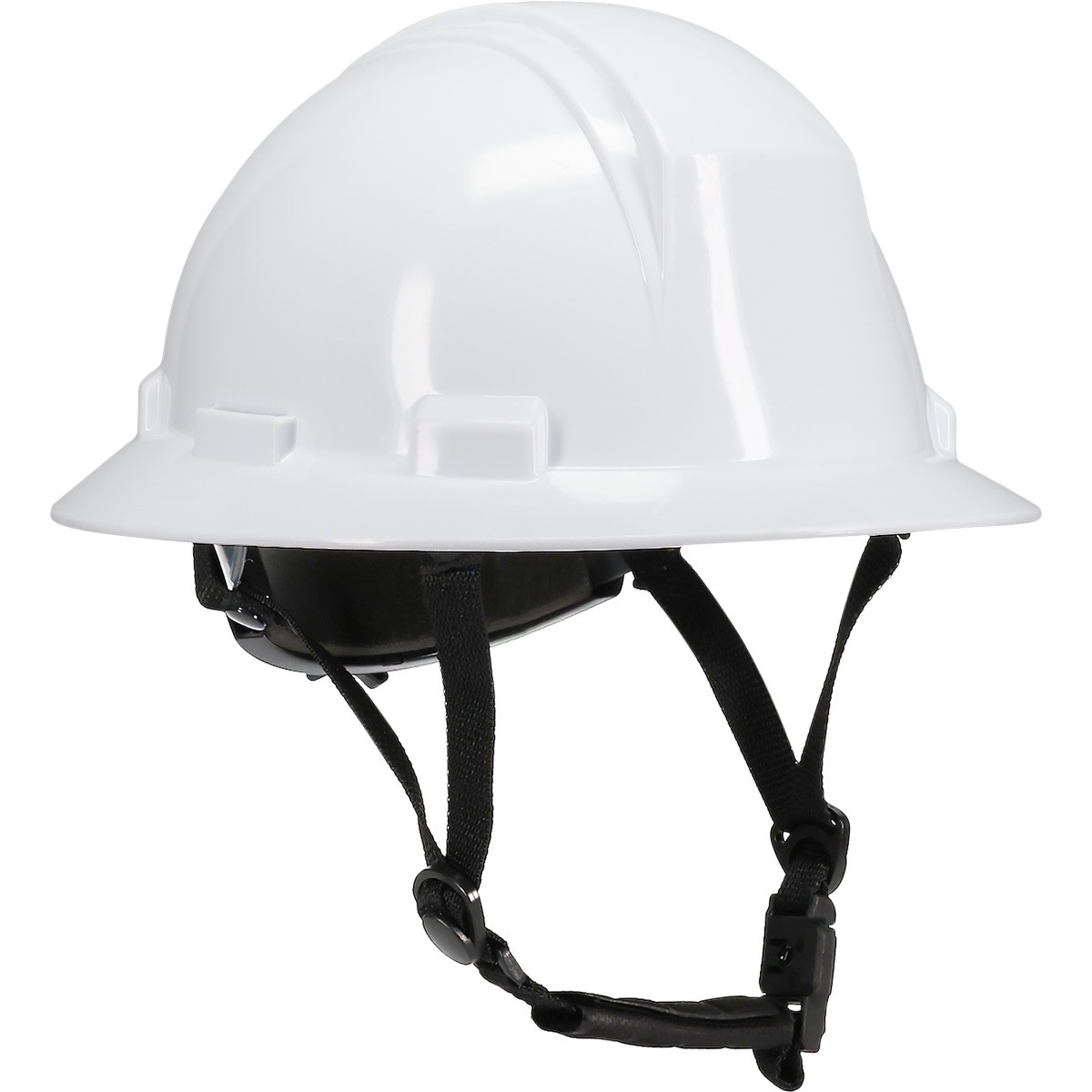 White PIP® Kilimanjaro™ Hard Hat with full-brim HDPE shell, 4-point textile suspension, wheel ratchet adjustment, and chin strap for head protection on construction and industrial job sites.