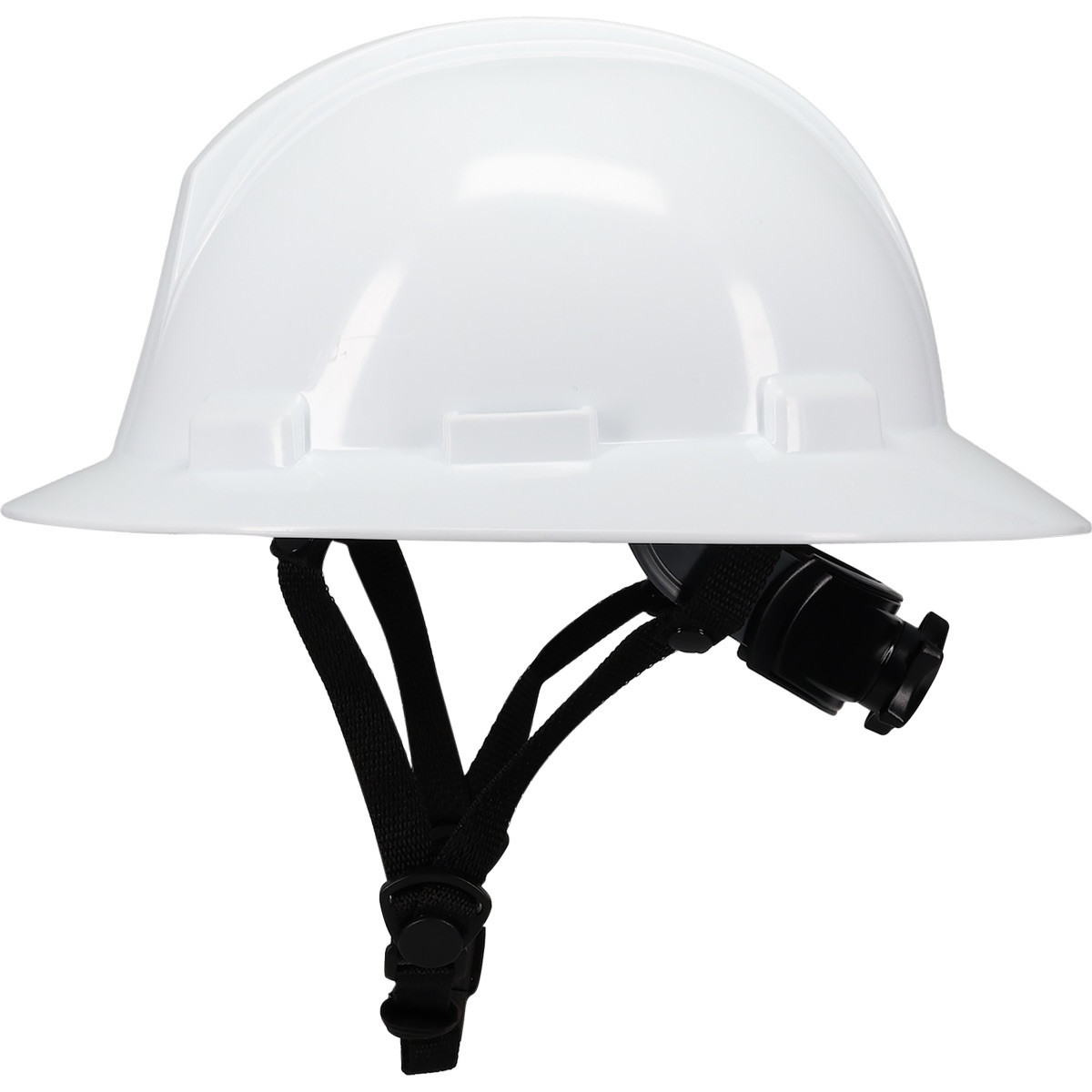 White PIP® Kilimanjaro™ Hard Hat with full-brim HDPE shell, 4-point textile suspension, wheel ratchet adjustment, and chin strap for head protection on construction and industrial job sites.