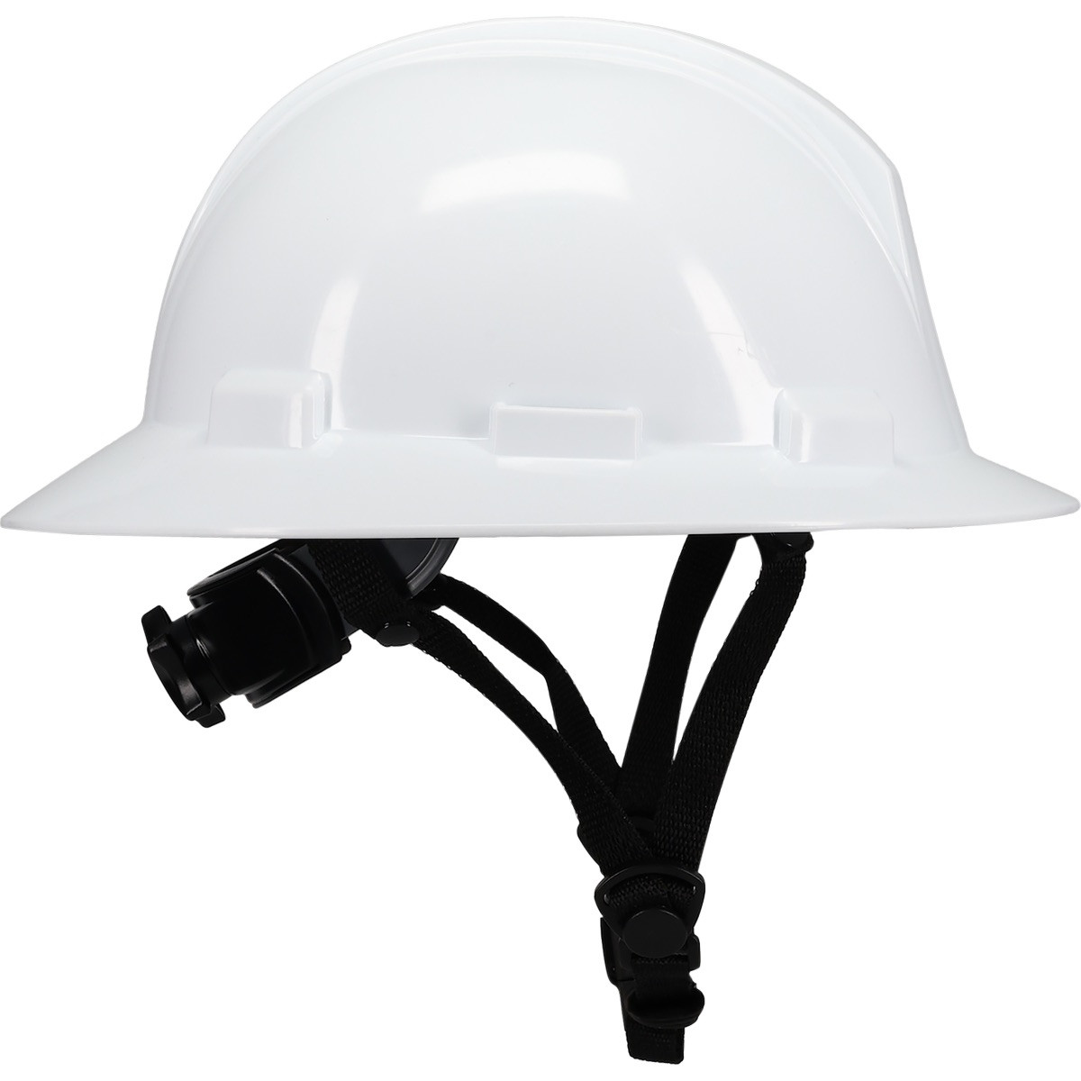 White PIP® Kilimanjaro™ Hard Hat with full-brim HDPE shell, 4-point textile suspension, wheel ratchet adjustment, and chin strap for head protection on construction and industrial job sites.