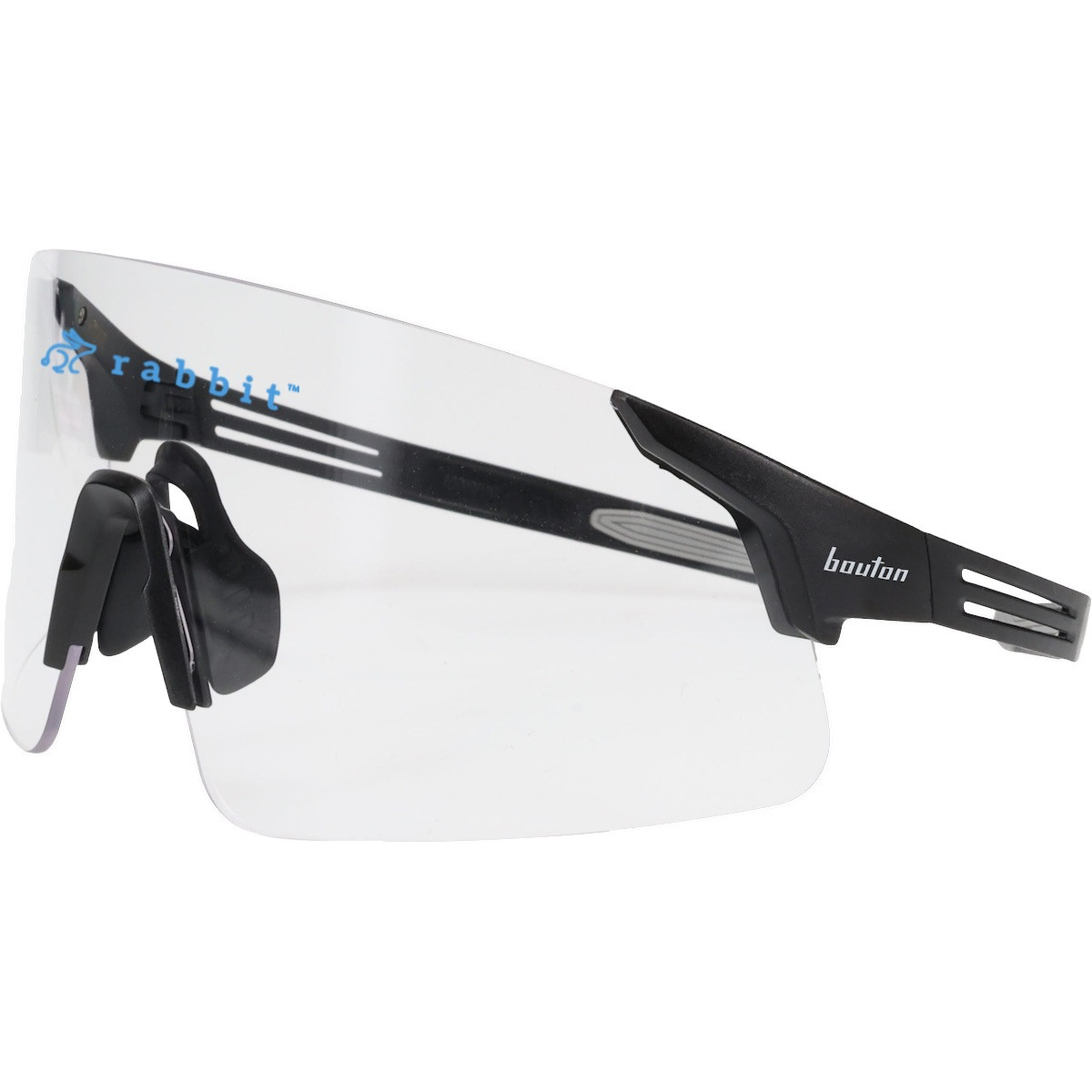 Bouton® Optical Site Boss™ Clear Lens Safety Glasses with a black full-frame design, clear anti-fog and anti-scratch lenses, adjustable rubber nose pads, and flexible temples for eye protection in construction, manufacturing, and indoor work environments.