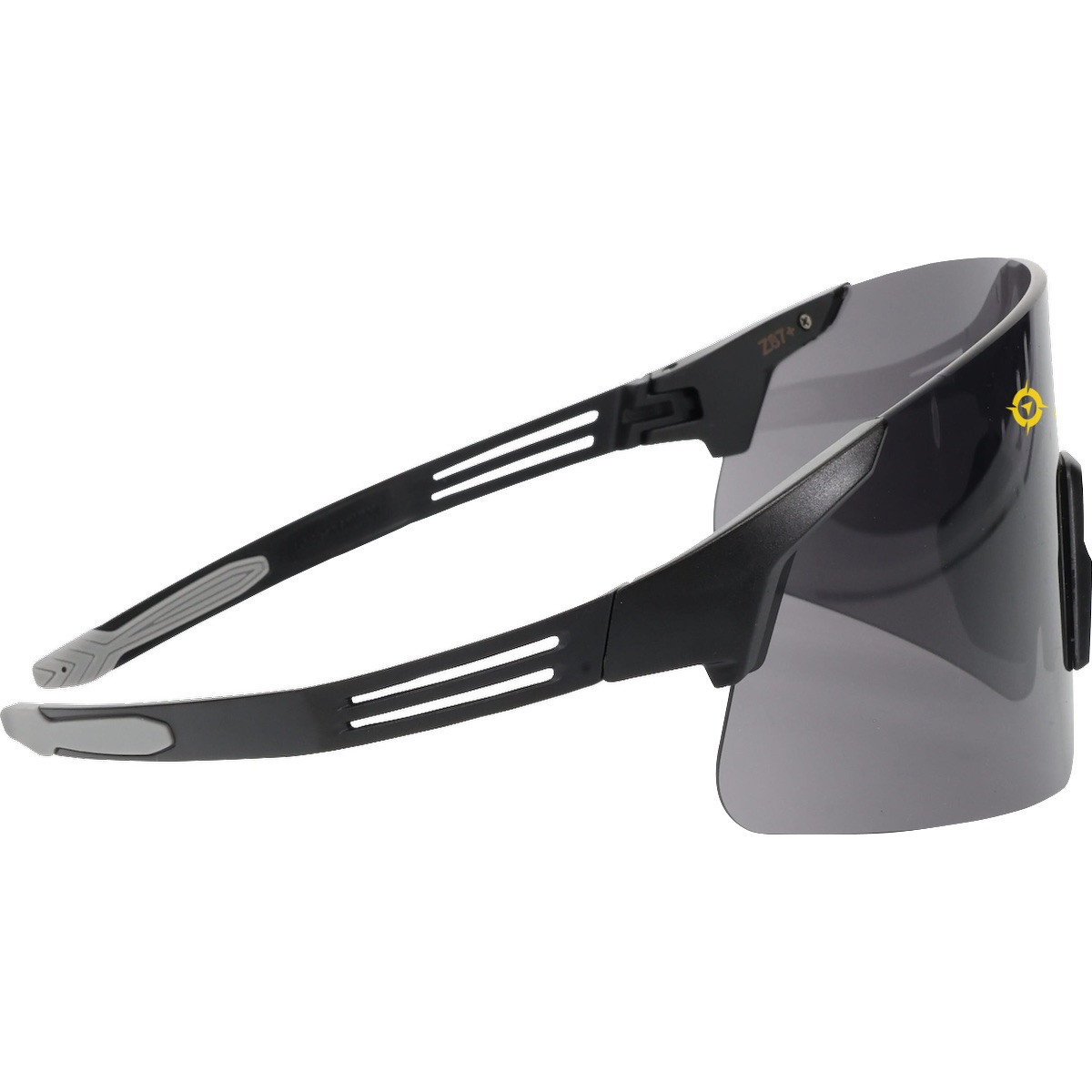 Gray Bouton® Optical Site Boss™ Gray Lens Safety Glasses frameless design, gray FogLess® 3Sixty™ anti-fog lenses, adjustable soft rubber nose pads, and ultra-flexible black temples for eye protection in outdoor construction, industrial, and jobsite environments.