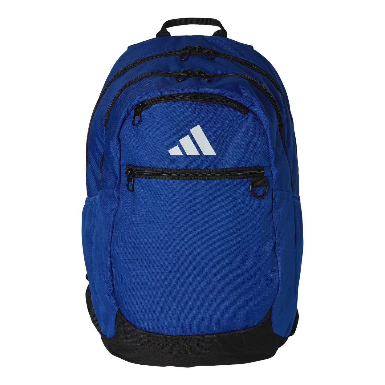 Team Royal Blue polyester backpack with multiple zippered compartments, a padded laptop sleeve, valuables pocket, and padded shoulder straps.