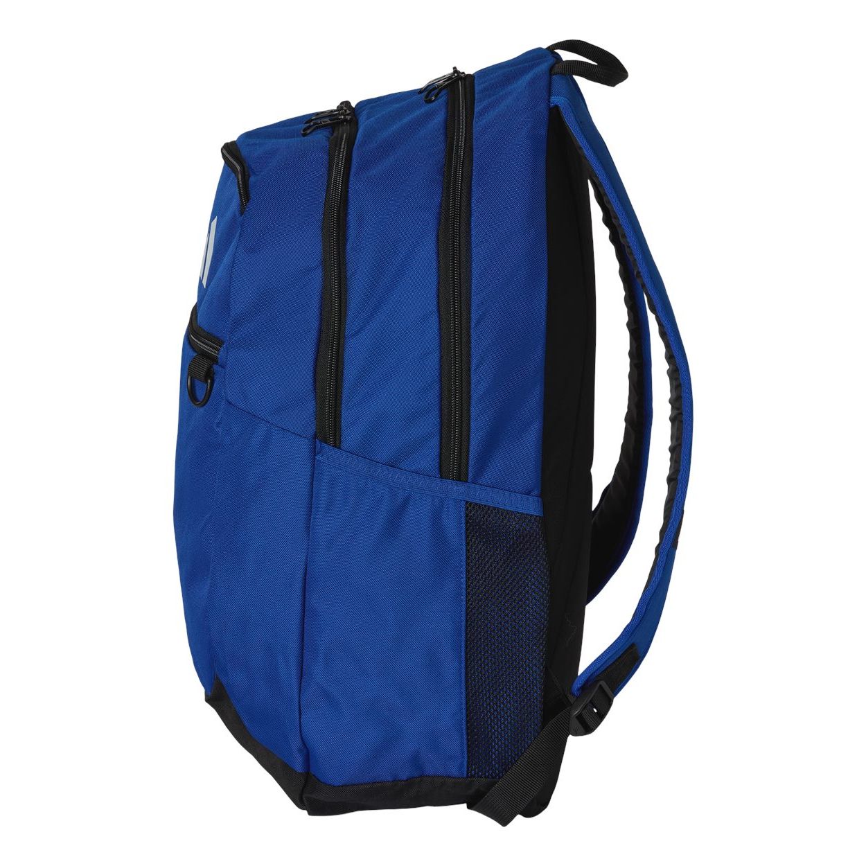 Team Royal Blue polyester backpack with multiple zippered compartments, a padded laptop sleeve, valuables pocket, and padded shoulder straps.