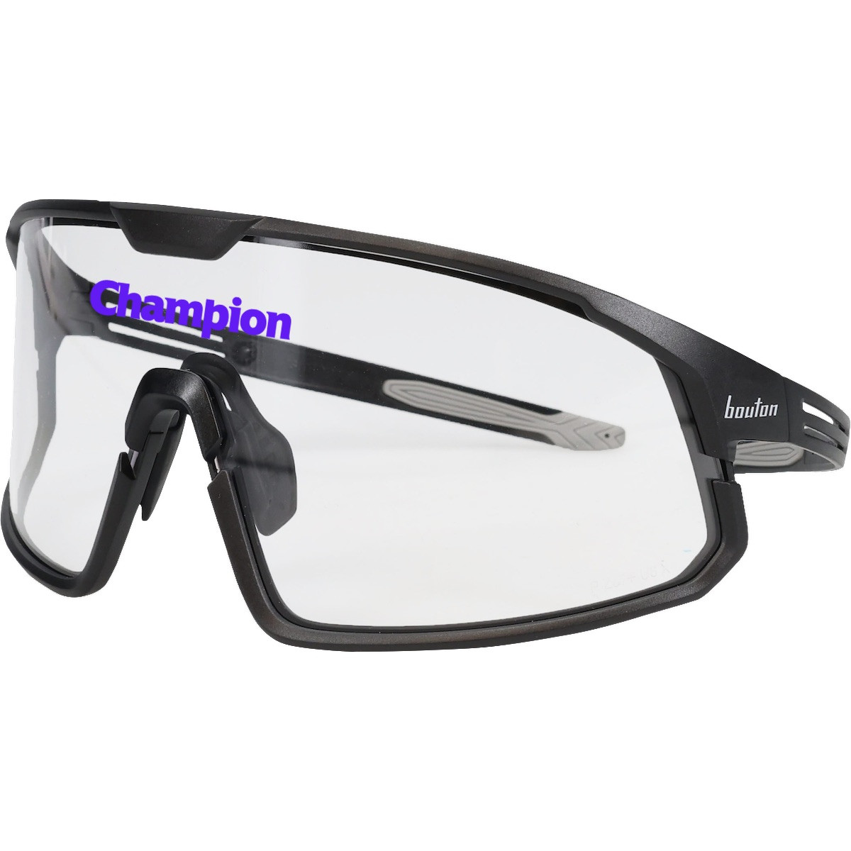 Clear Bouton® Optical Site Boss™ Clear Lens Safety Glasses with a black full-frame design, clear FogLess® 3Sixty™ anti-fog lenses, adjustable soft rubber nose pads, and ultra-flexible black temples for eye protection in construction, manufacturing, and industrial work environments.