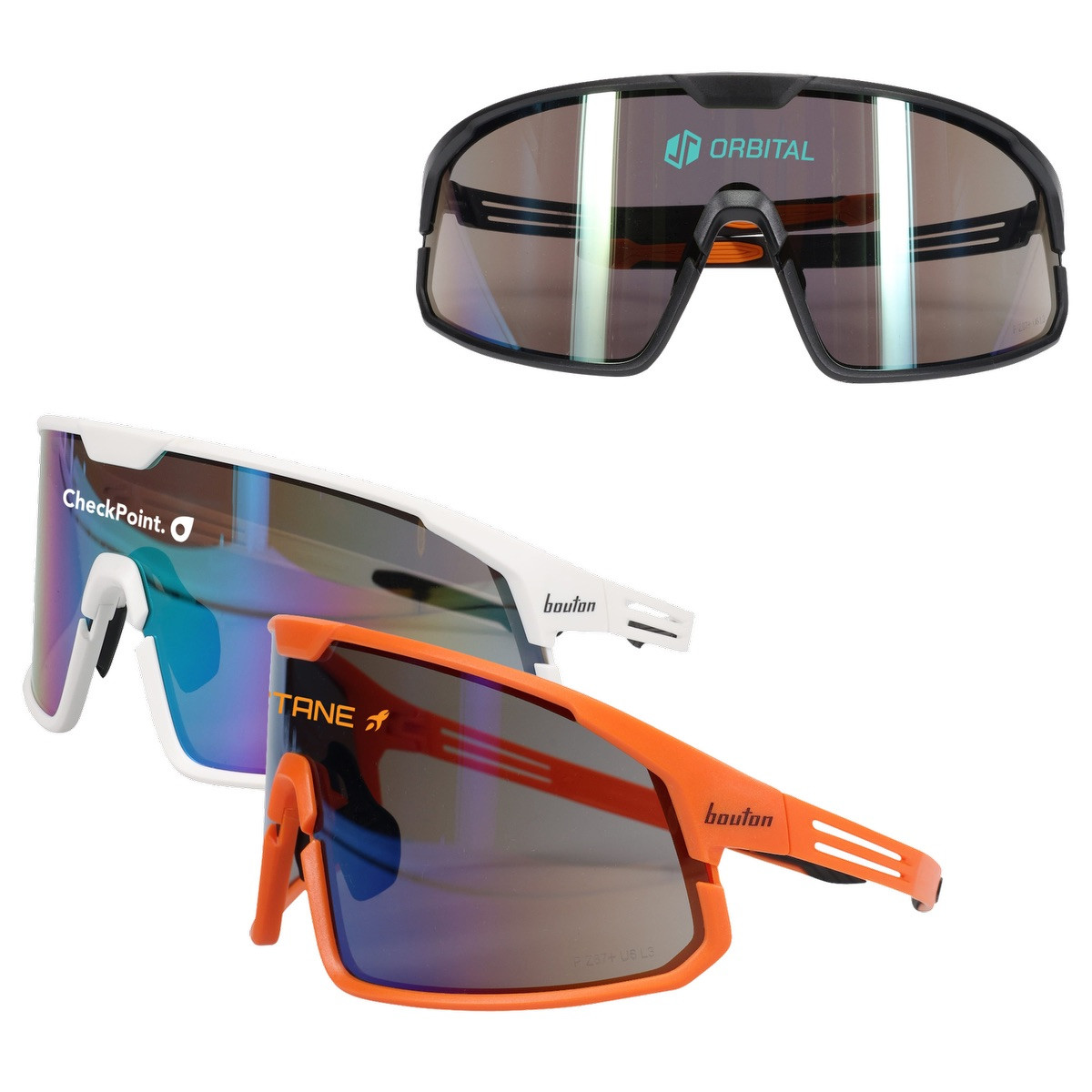 Bouton® Optical Site Boss™ Safety Glasses with full-frame design, mirrored anti-scratch lenses, adjustable soft rubber nose pads, and ultra-flexible black temples for eye protection in outdoor construction, industrial, and jobsite environments.